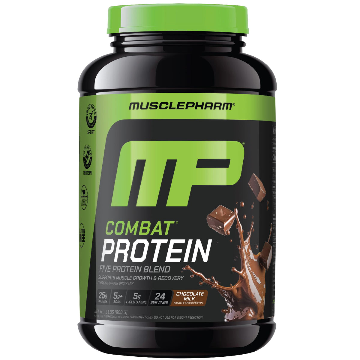 Muscle Pharm envase frontal Chocolate Milk, fácil identificación y beneficio práctico