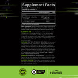 Muscle Pharm etiqueta en primer plano con información de dosis y beneficios claros