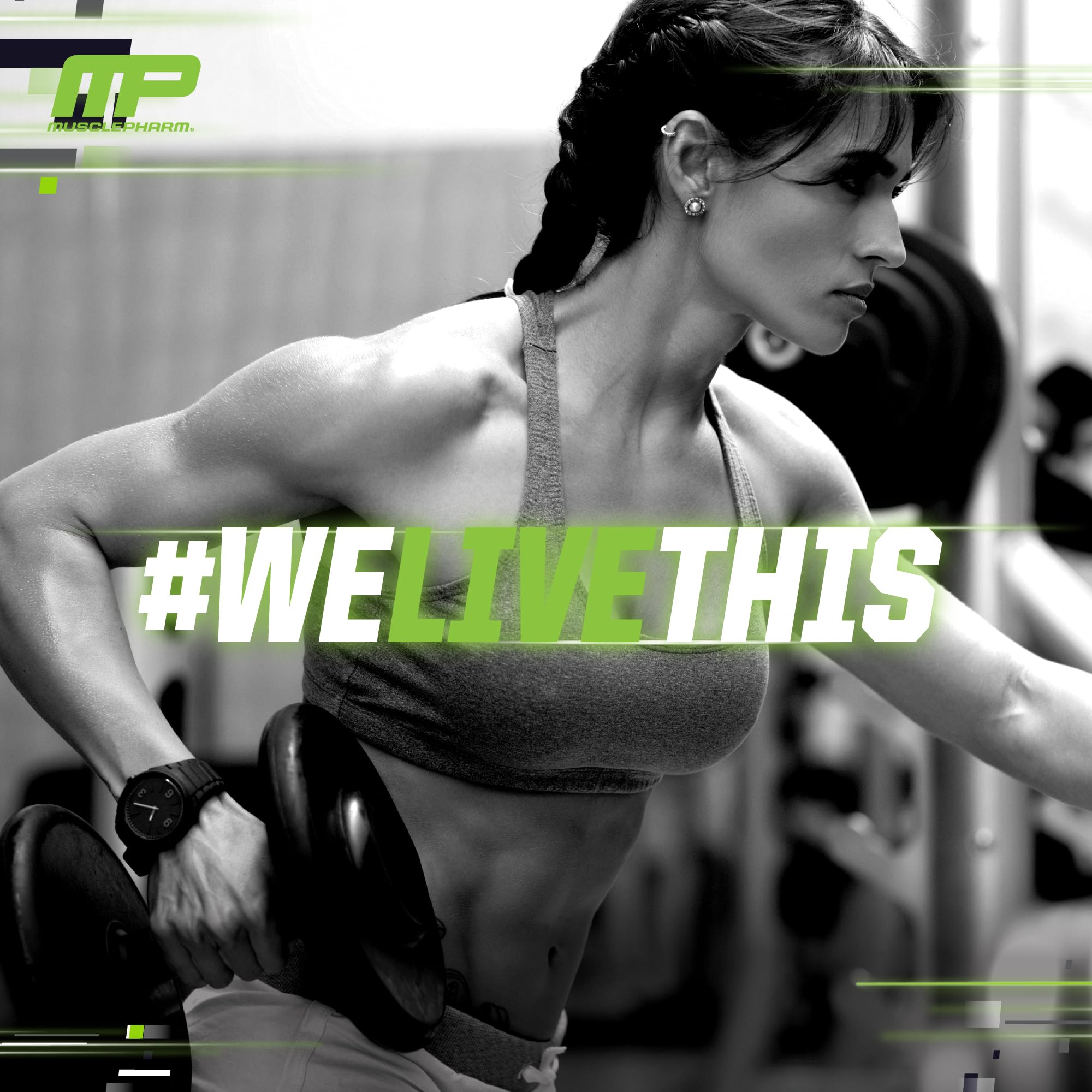 Muscle Pharm producto en gimnasio junto a equipo para contextos de uso activo