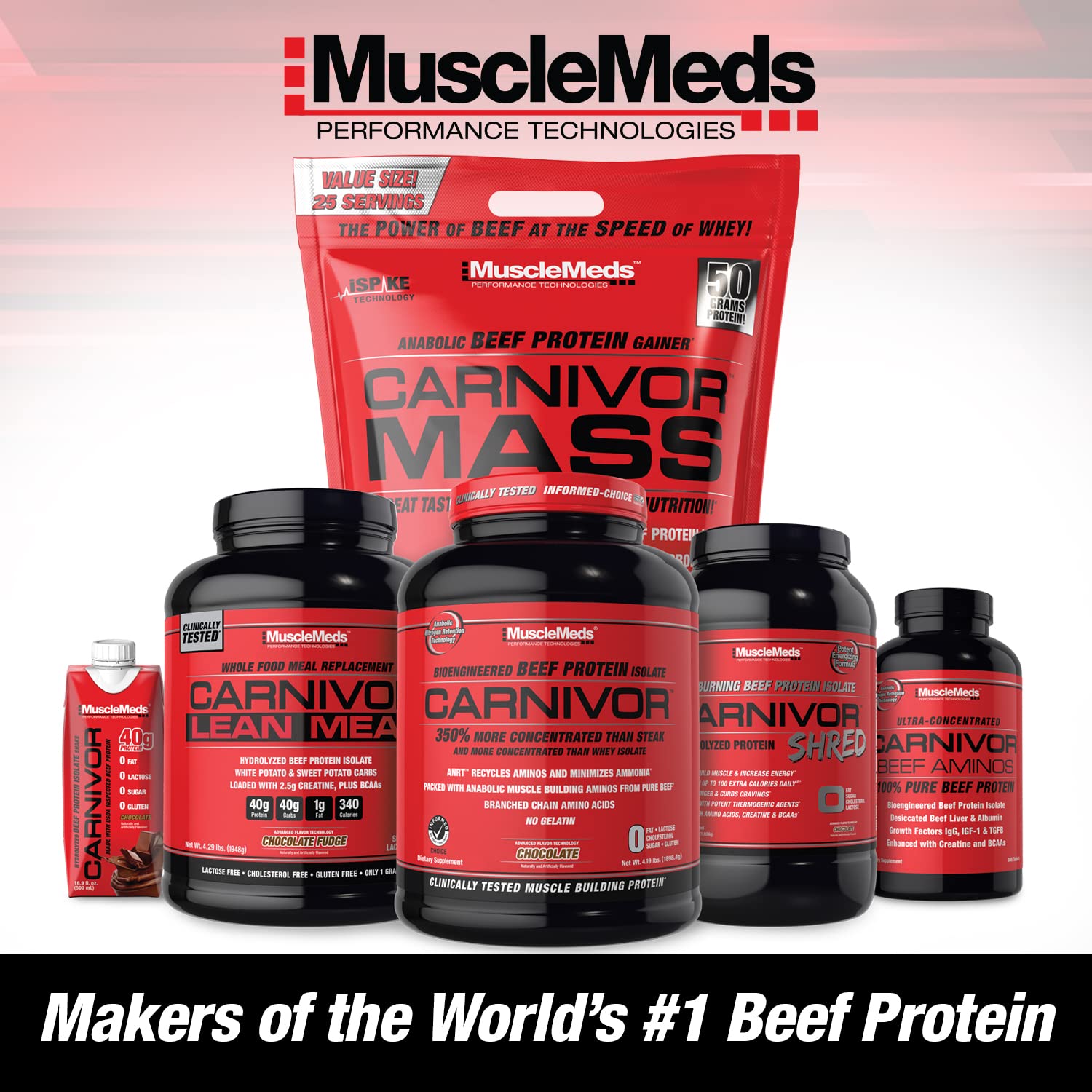 MuscleMeds CARNIVOR etiqueta nutricional ampliada muestra proteína y carbohidratos por porción
