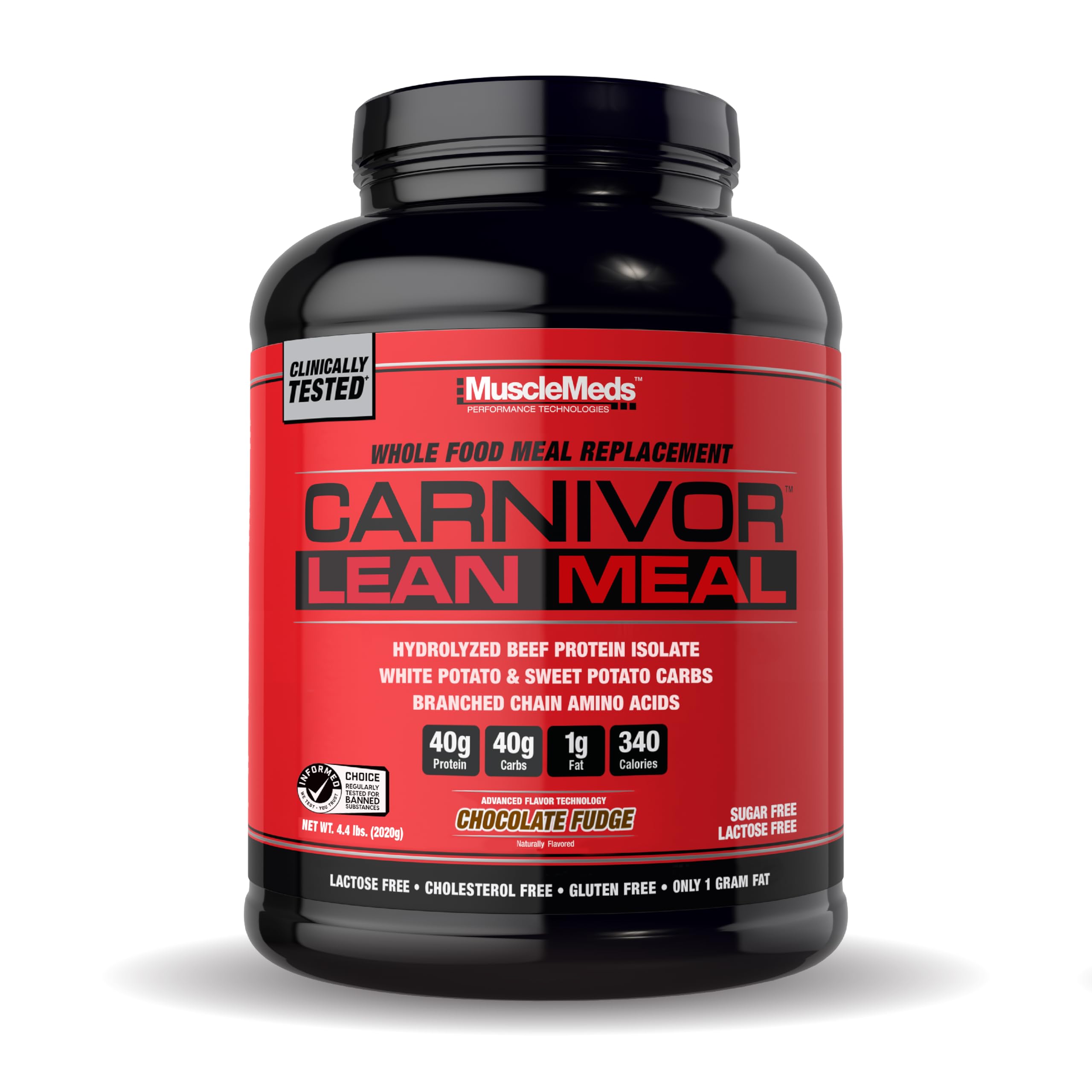 MuscleMeds envase frontal de CARNIVOR LEAN MEAL mostrando beneficio de macro nutrientes