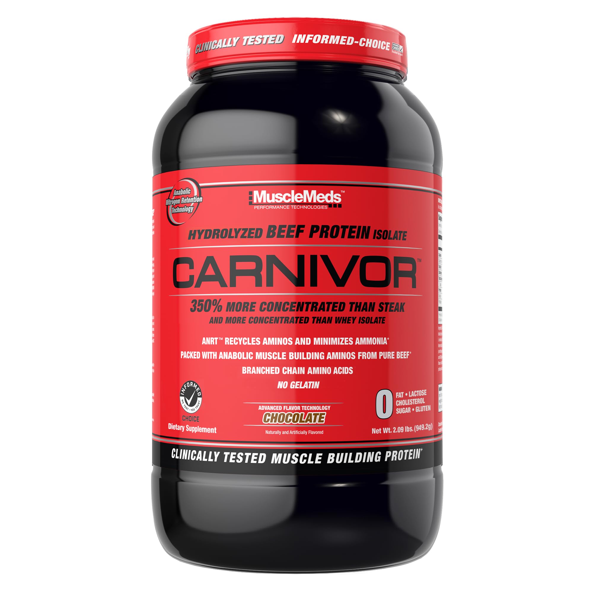 MuscleMeds CARNIVOR envase frontal mostrando marca y beneficio de proteína concentrada