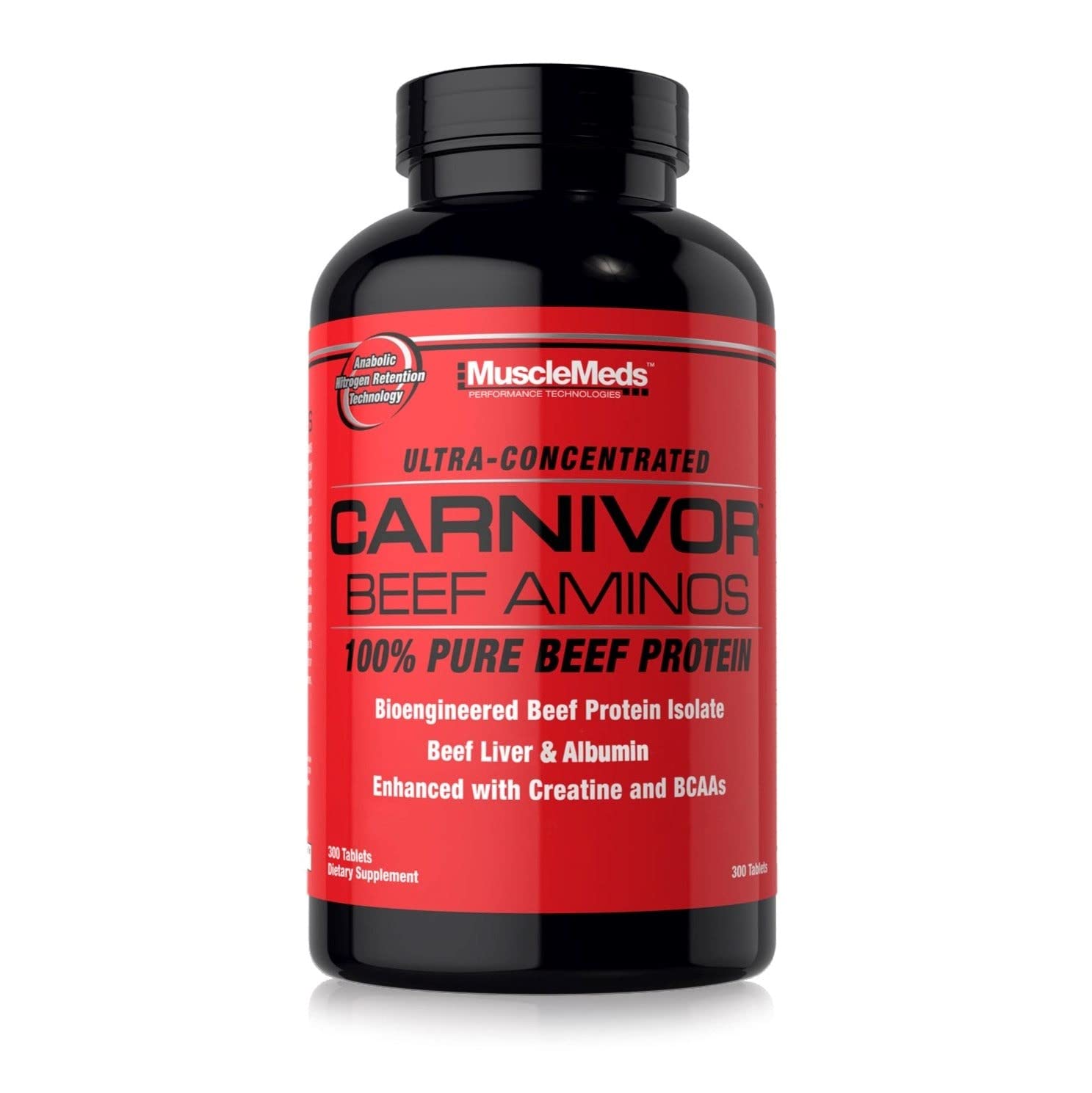 MuscleMeds envase frontal mostrando 300 tabletas y beneficios claros