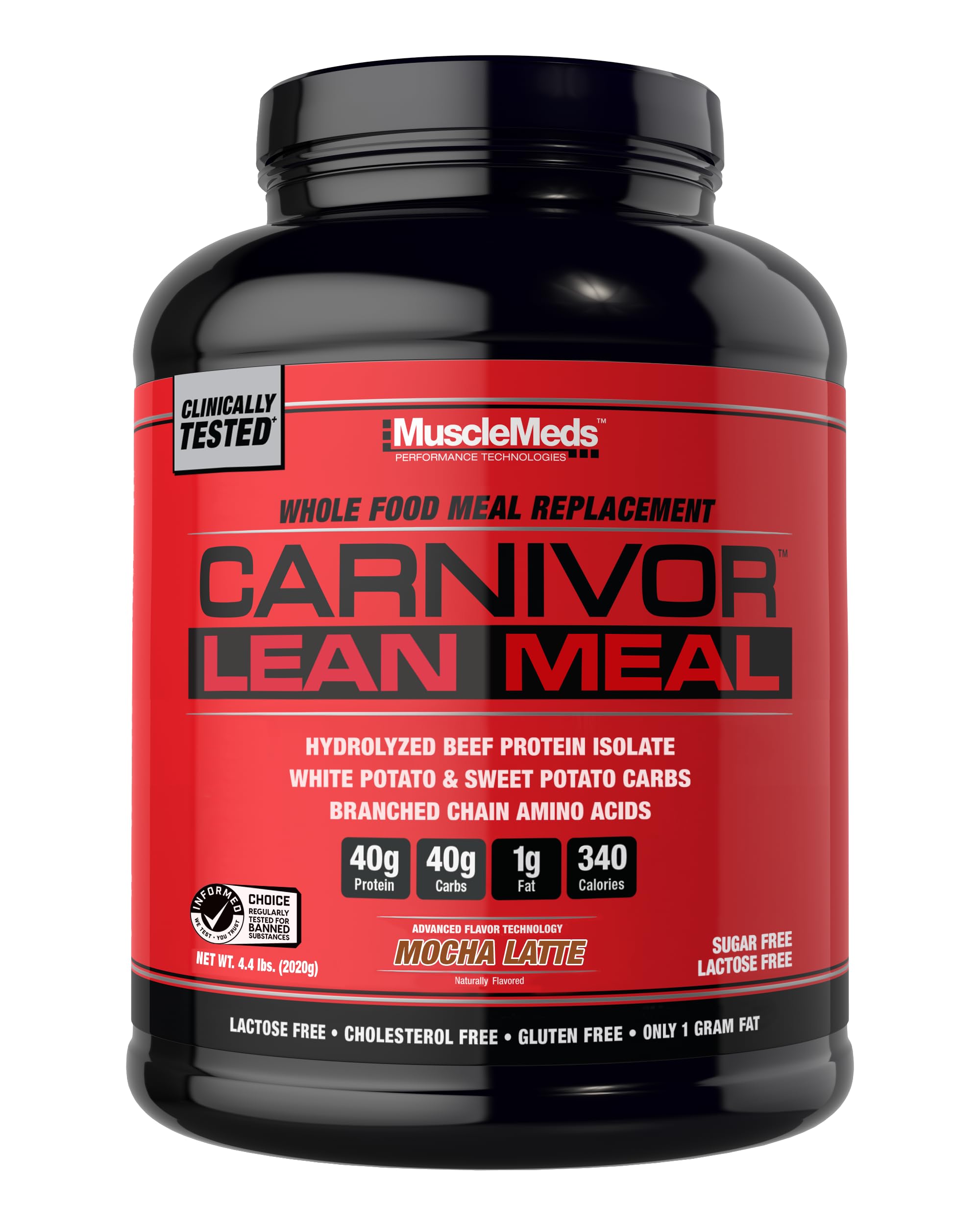 MuscleMeds envase frontal de CARNIVOR Lean Meal mostrando el diseño y beneficios
