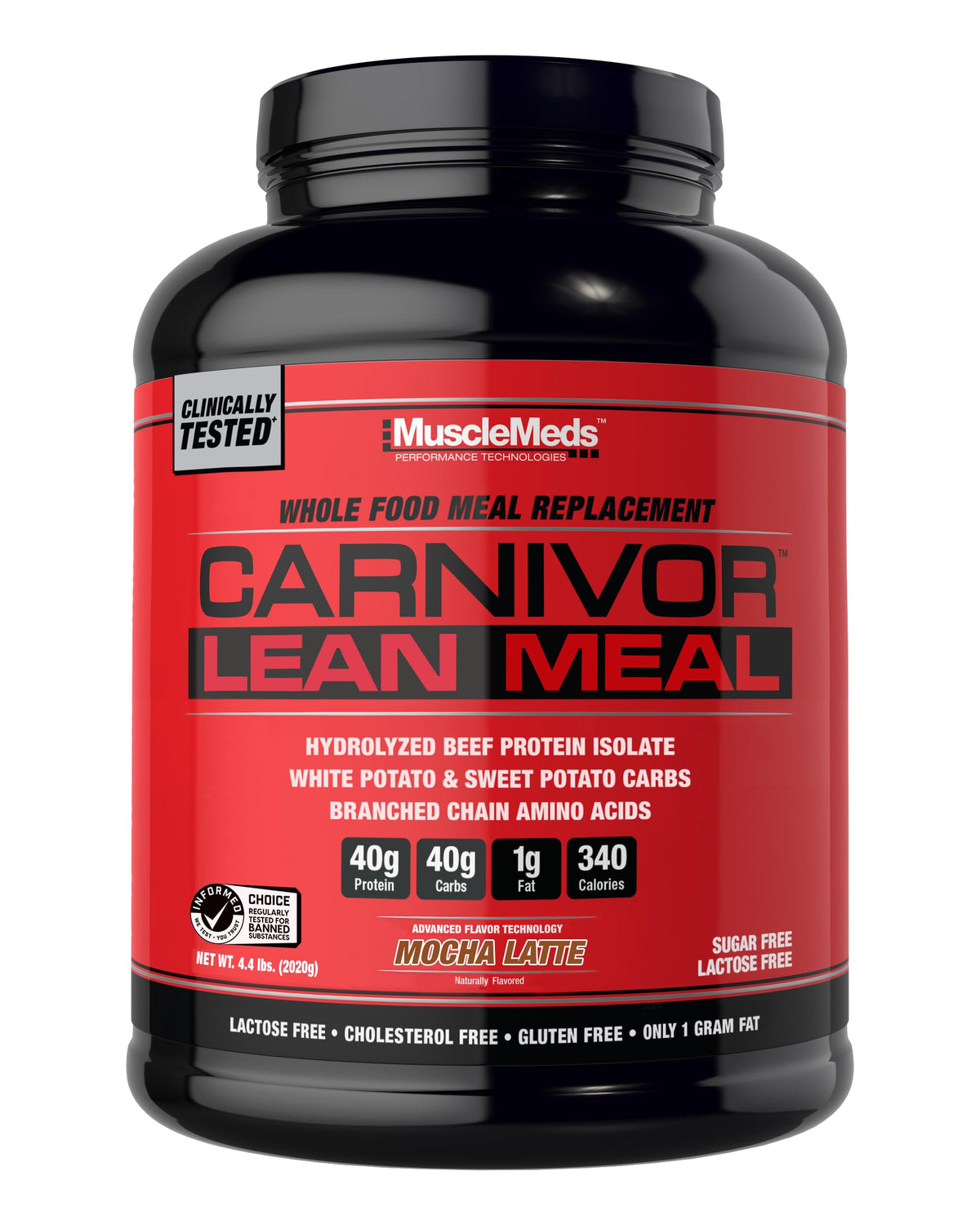 MuscleMeds envase frontal de CARNIVOR Lean Meal mostrando el diseño y beneficios