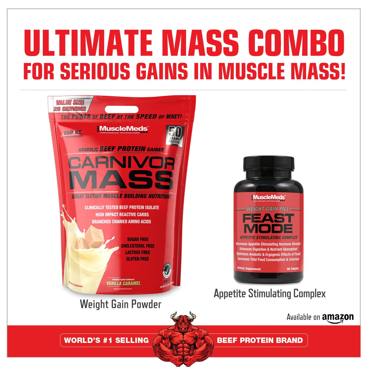 MuscleMeds envase junto a pesa para comparar tamaño y planificar dosis con precisión