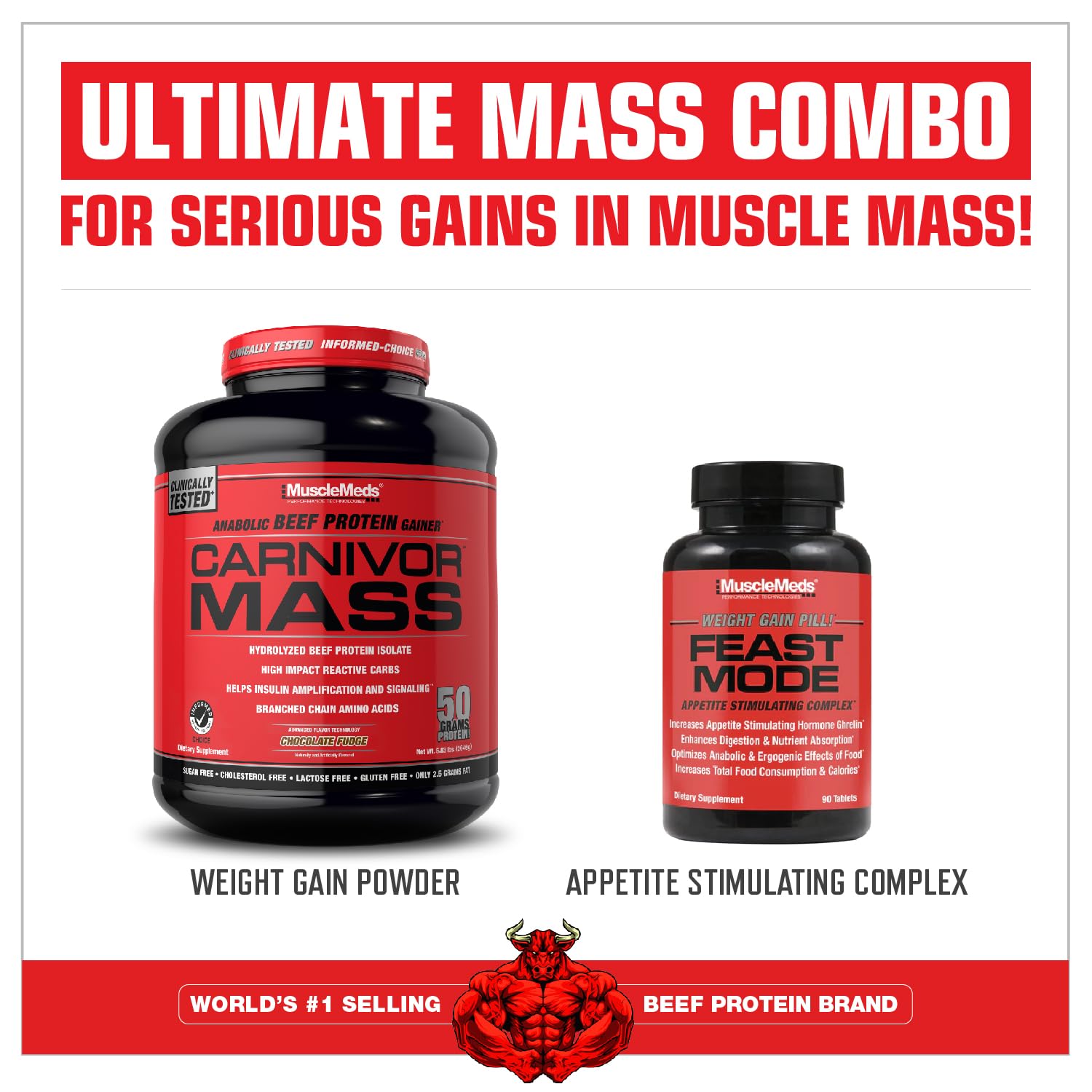 Etiqueta nutricional de MuscleMeds CARNIVOR MASS mostrando gramos de proteína y carbohidratos