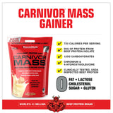MuscleMeds etiqueta de porción Carnivor Mass con macros claros para control de calorías