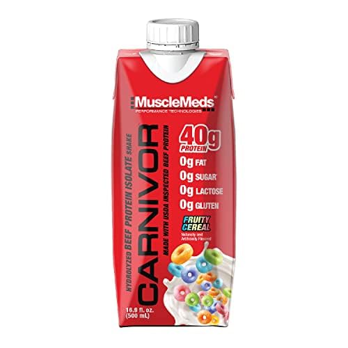 Botella MuscleMeds Carnivor RTD abierta lista para consumir tras entreno