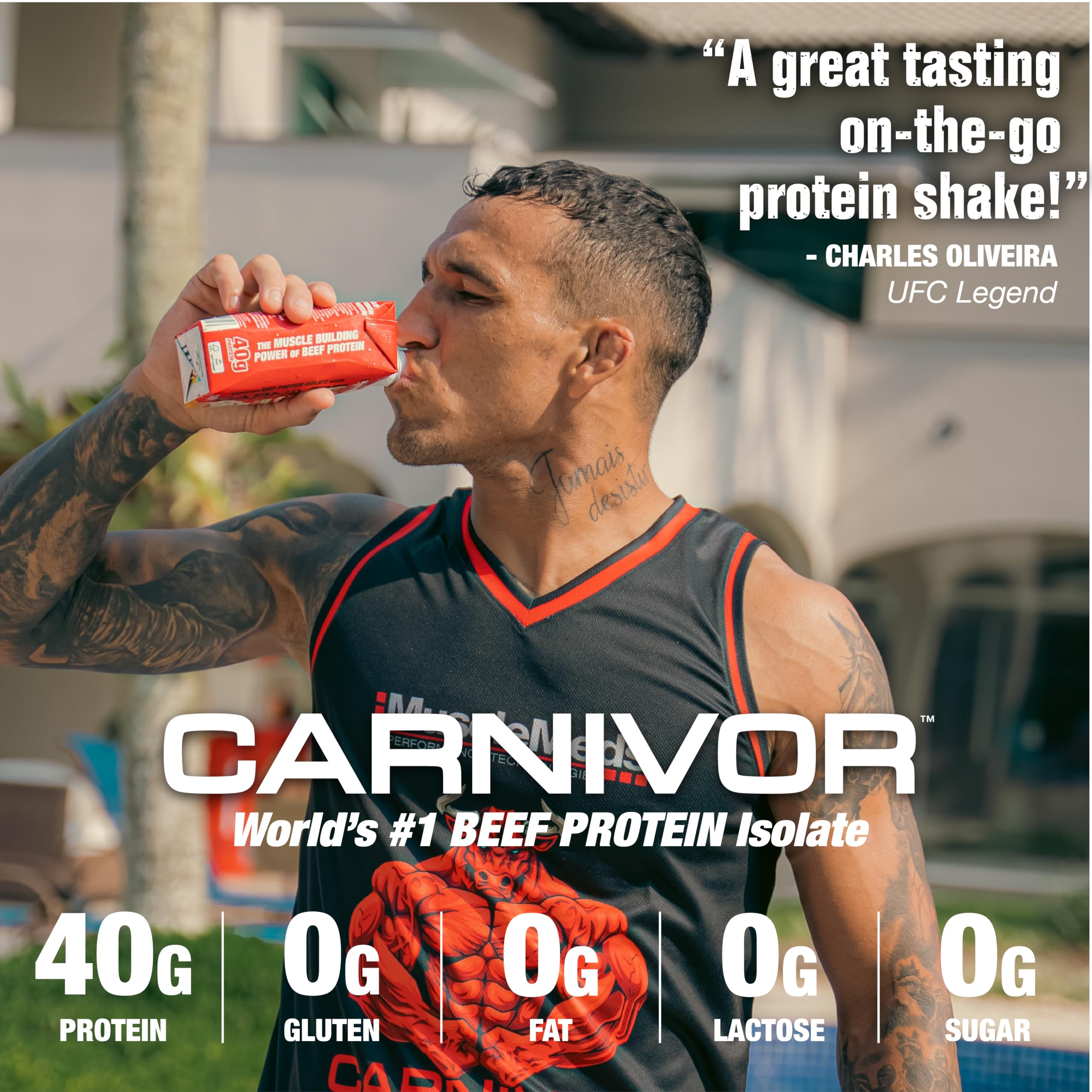 MuscleMeds Carnivor RTD usado en gimnasio tras entrenamiento para recuperación muscular eficiente