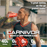 MuscleMeds Carnivor RTD usado en gimnasio tras entrenamiento para recuperación muscular eficiente