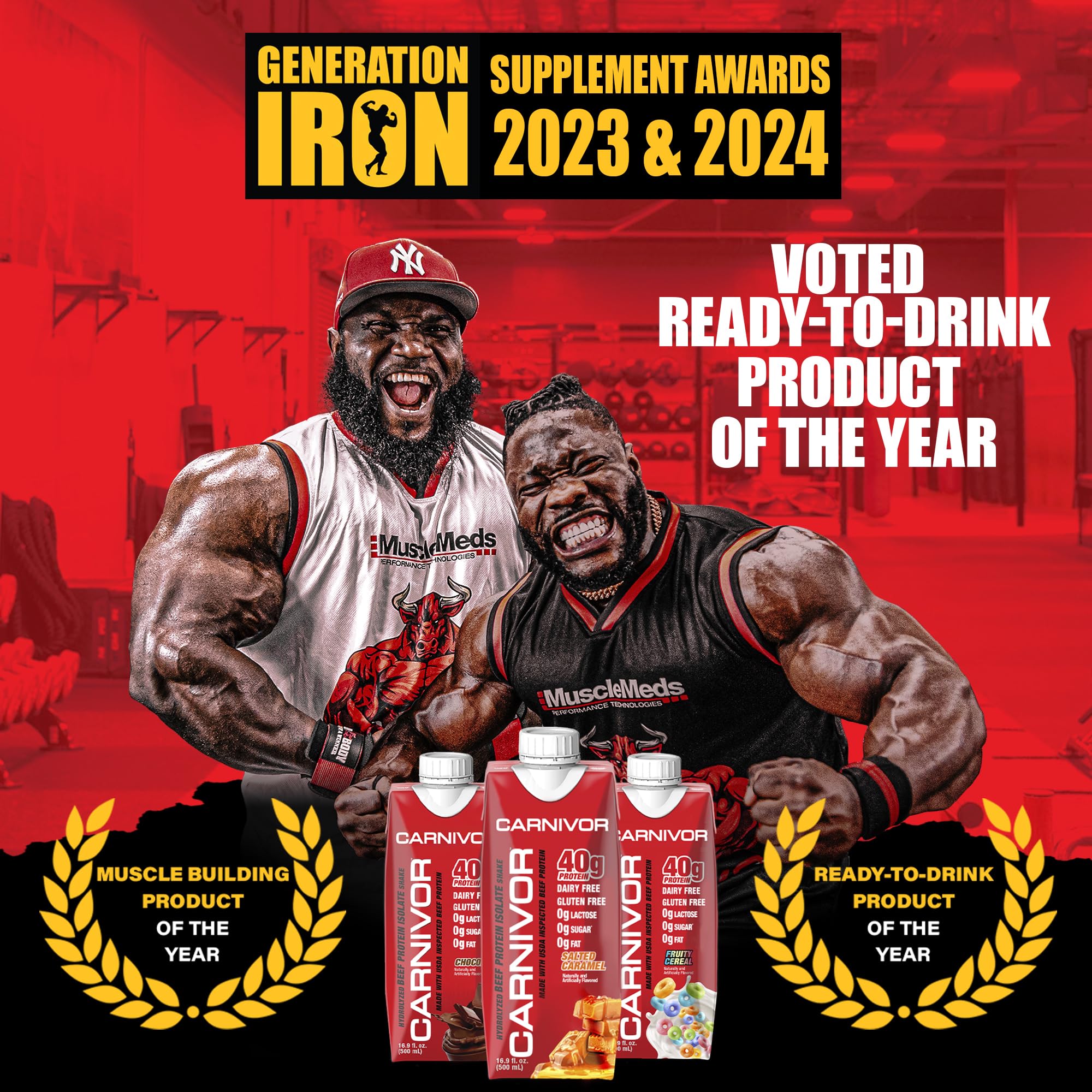 MuscleMeds Carnivor RTD etiqueta nutricional visible, muestra 40 g de proteína