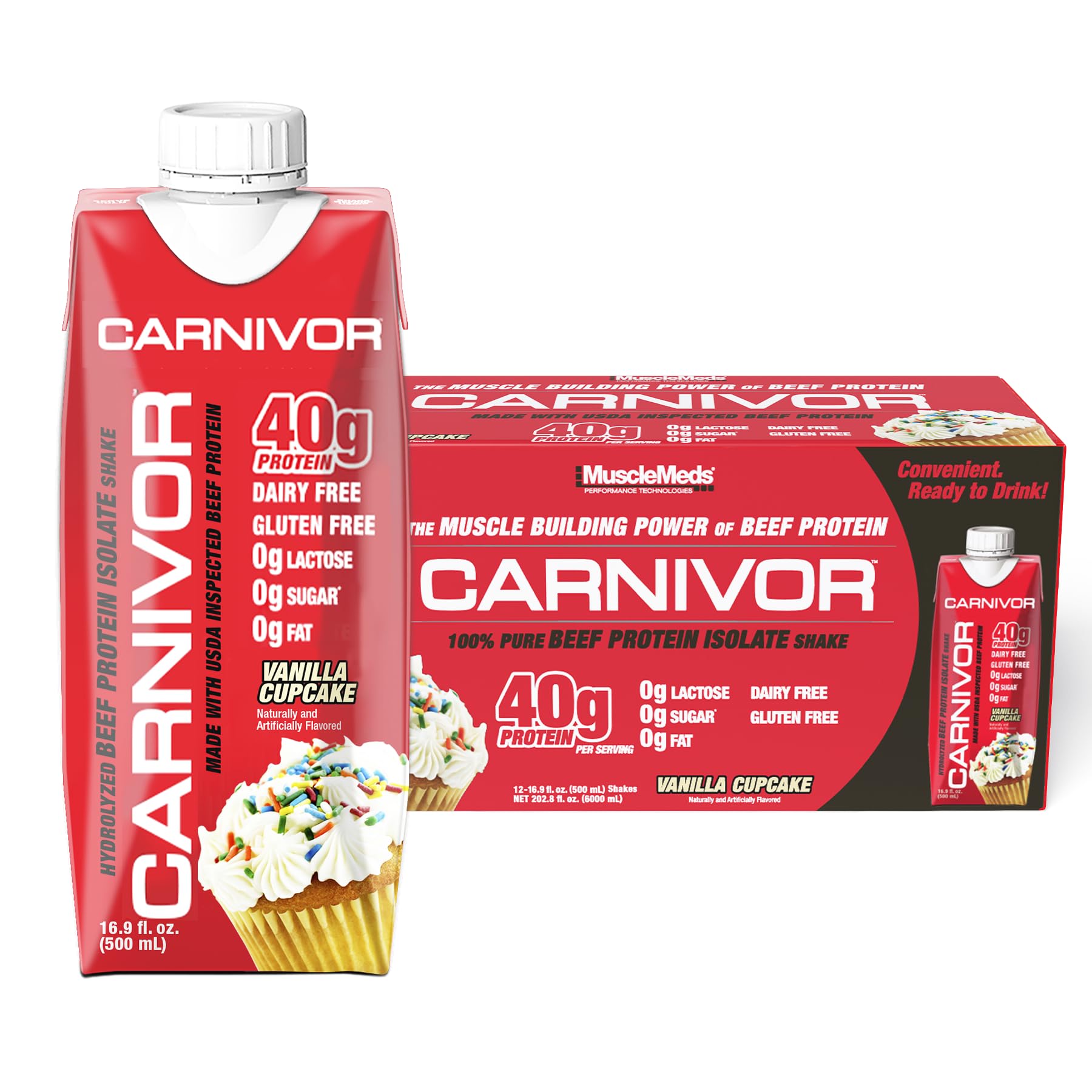 MuscleMeds botella frente con etiqueta visible y alto contenido proteico