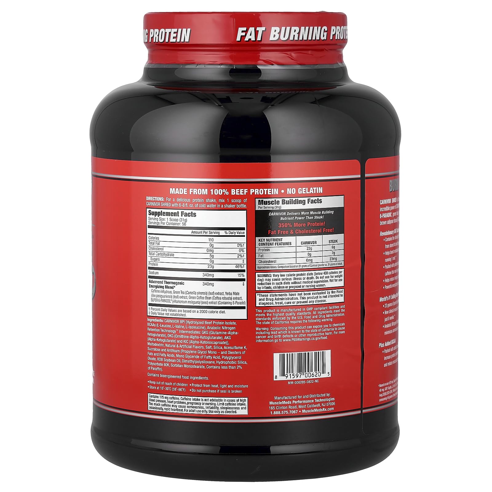 MuscleMeds Carnivor Shred batido servido en vaso, textura cremosa y aporte proteico