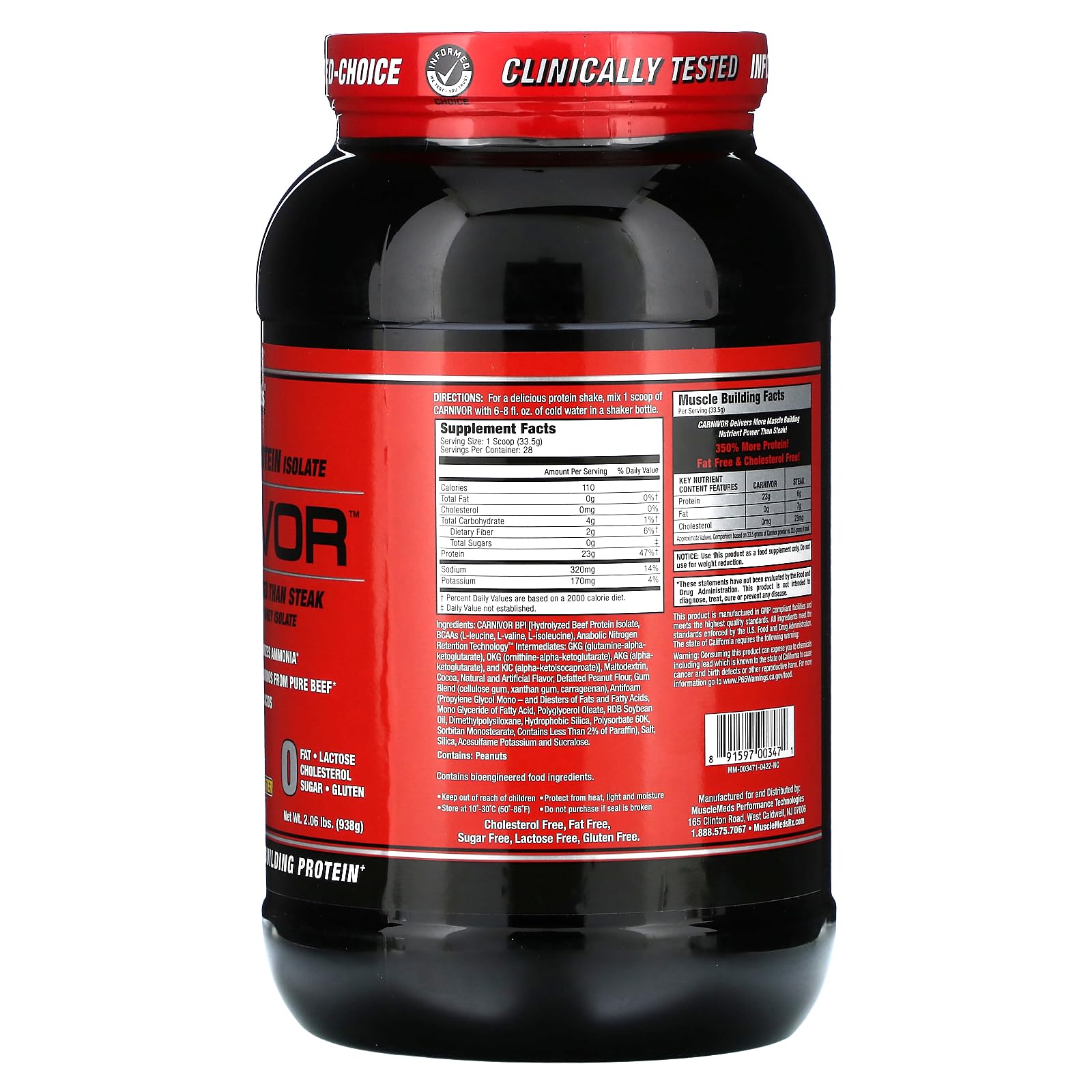 Cucharada de Carnivor textura en polvo MuscleMeds, alta concentración proteica