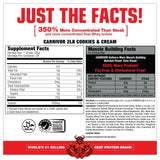Polvo de Carnivor textura cercana en cuchara, MuscleMeds facilita mezcla rápida y digestión