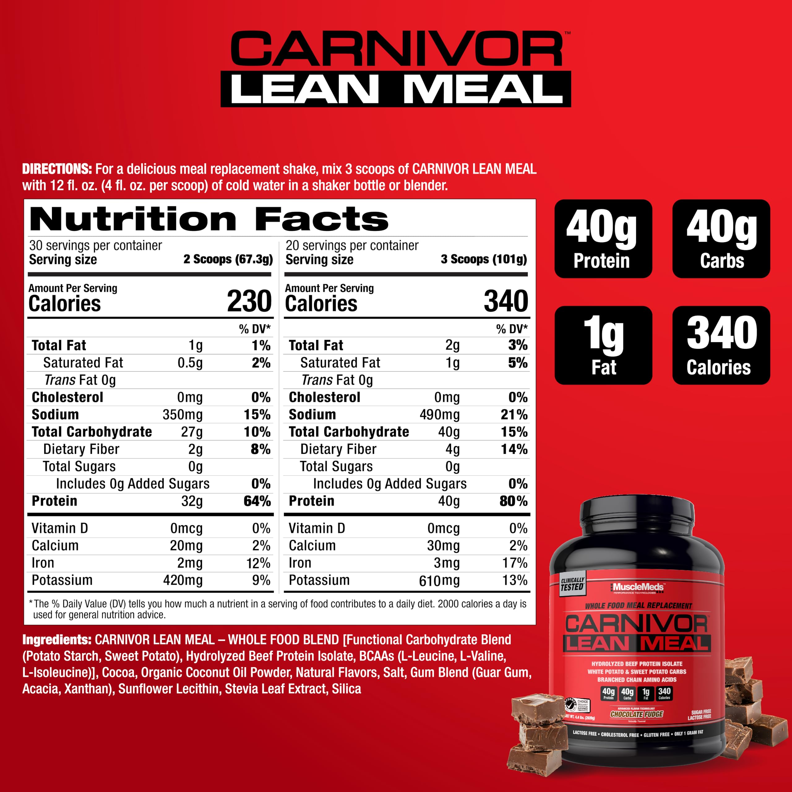 MuscleMeds textura del polvo de CARNIVOR LEAN MEAL que facilita disolución rápida