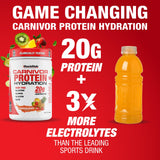 MuscleMeds Carnivor vaso mezclado en uso mostrando hidratación y recuperación