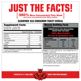 Envase de Carnivor junto a una pesa para comparar tamaño, MuscleMeds, 4 lb y 56 servicios visibles
