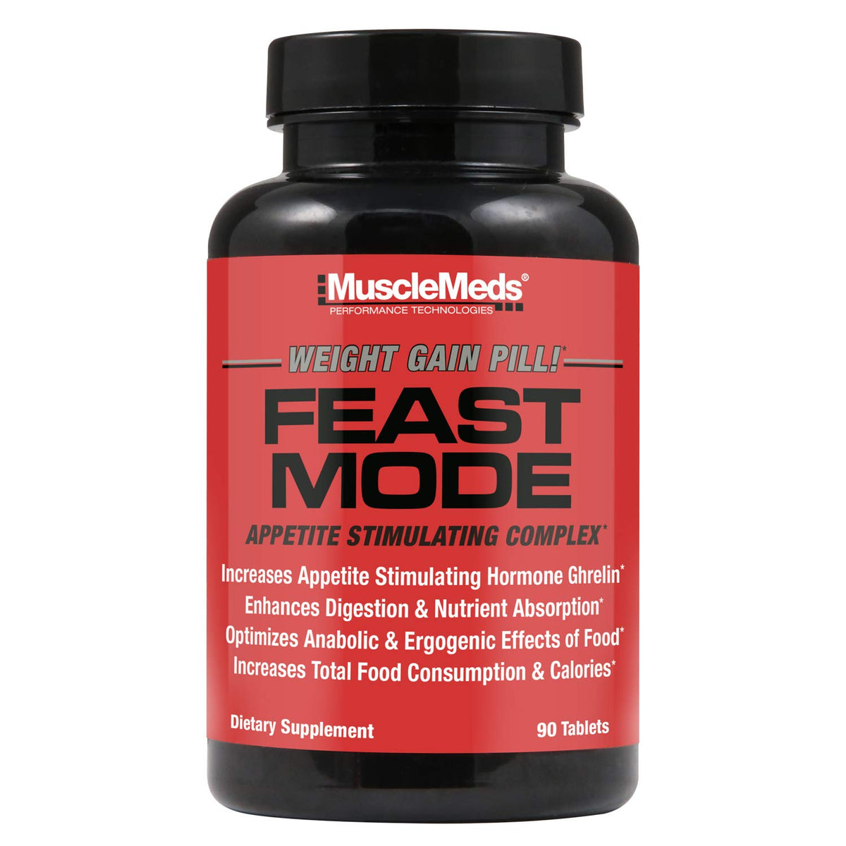 MuscleMeds envase frontal mostrando 90 cápsulas y beneficio apetito aumentado