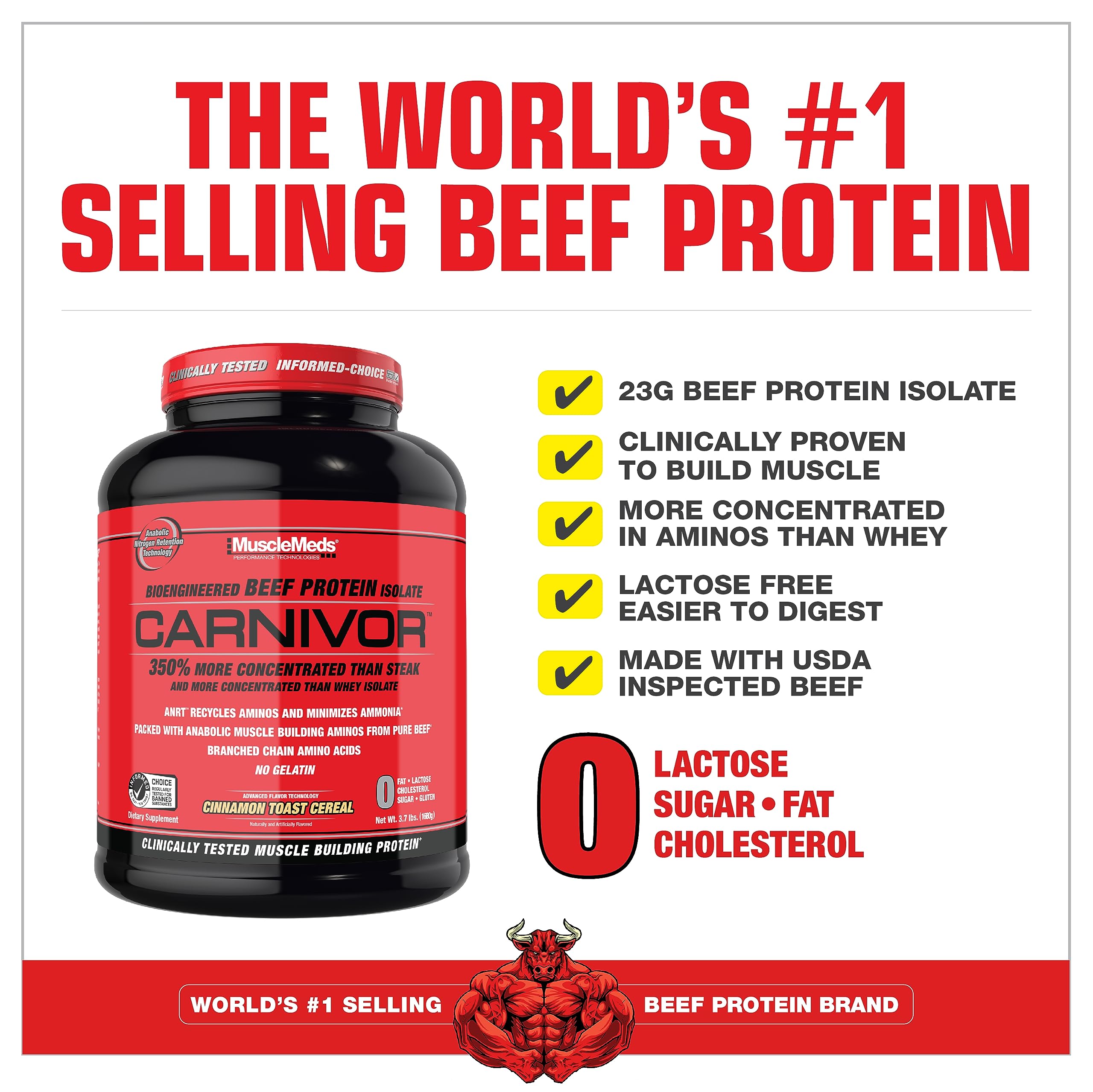 Polvo de Carnivor textura fina en primer plano, MuscleMeds, mezcla rápida y sin grumos
