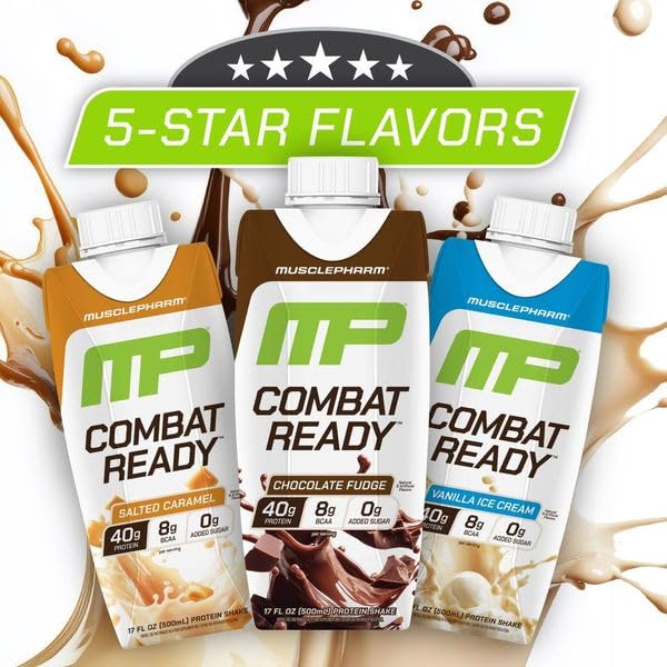 MusclePharm batido servido en vaso, presentación lista para beber postentreno
