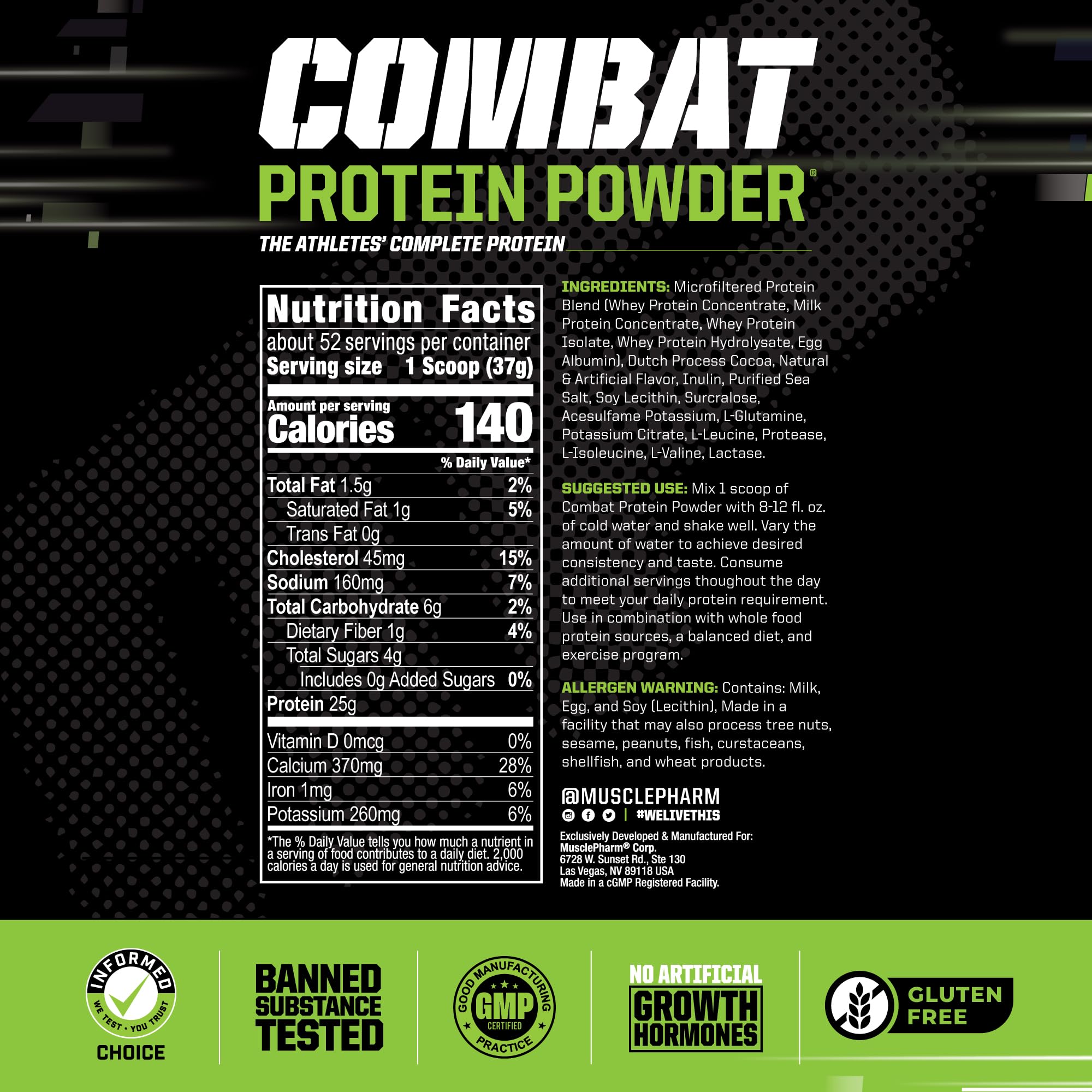 MusclePharm cierre y etiqueta detallada garantizando confianza y calidad