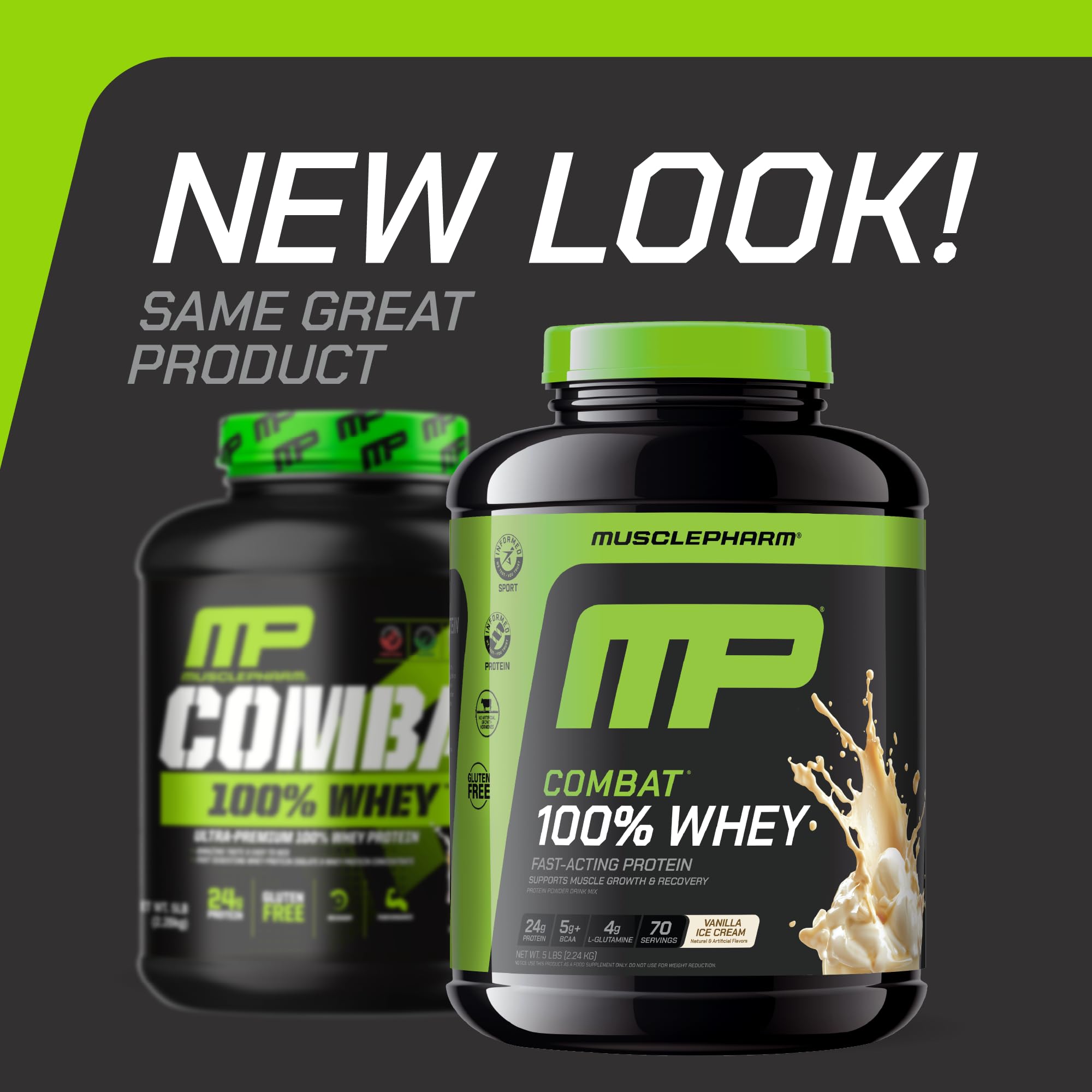 MusclePharm polvo vainilla en taza, ideal para mezclas rápidas y sabor