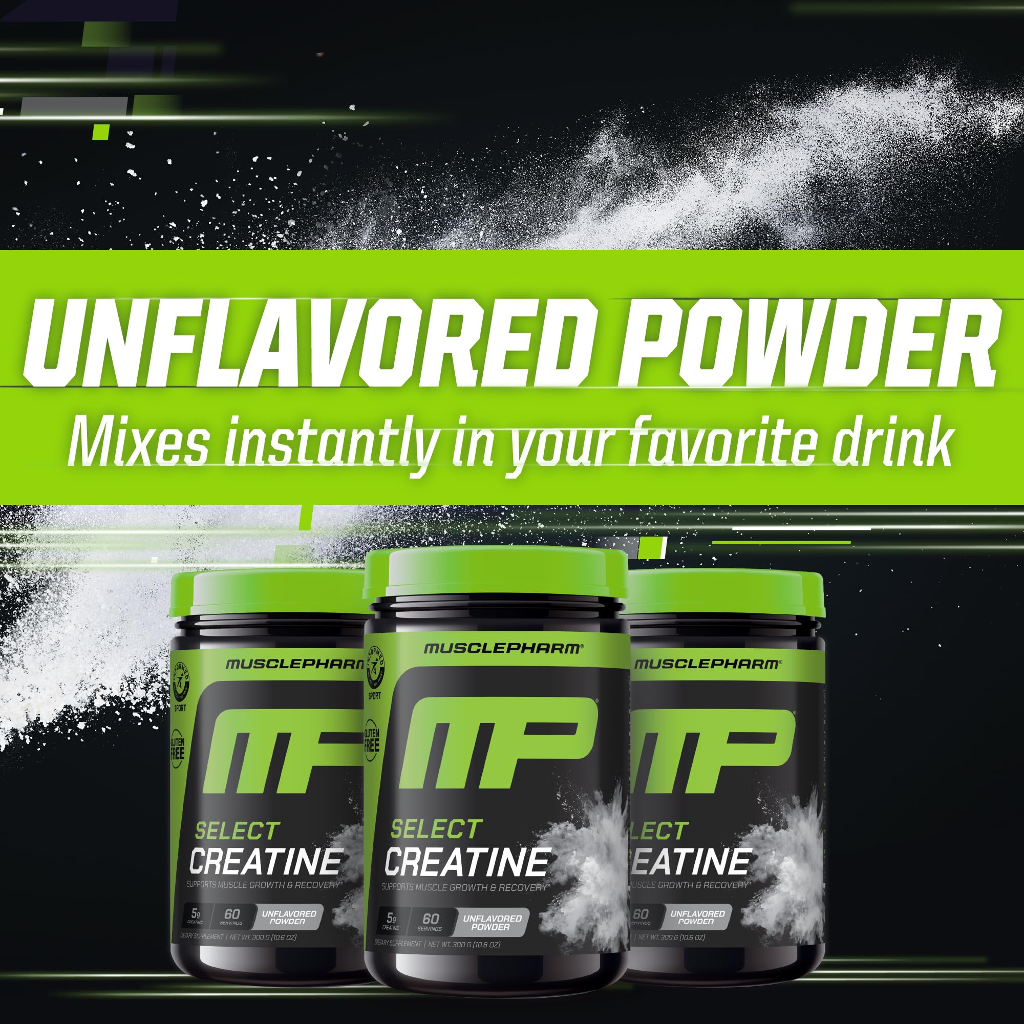 MusclePharm envase junto a mano para mostrar escala y volumen