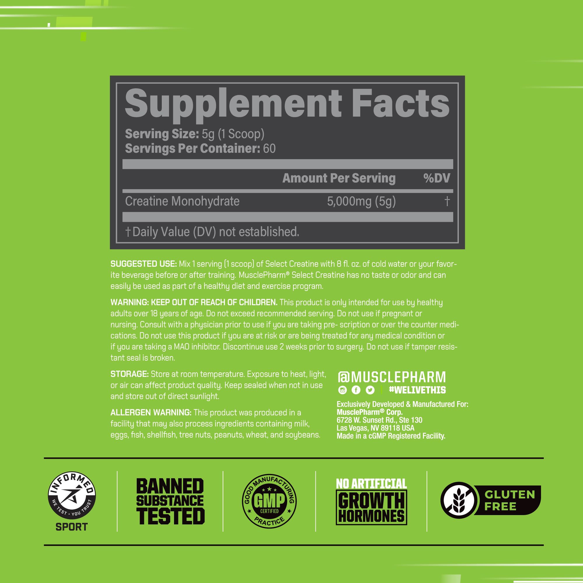 MusclePharm cucharada con 5 g mostrando dosificación precisa