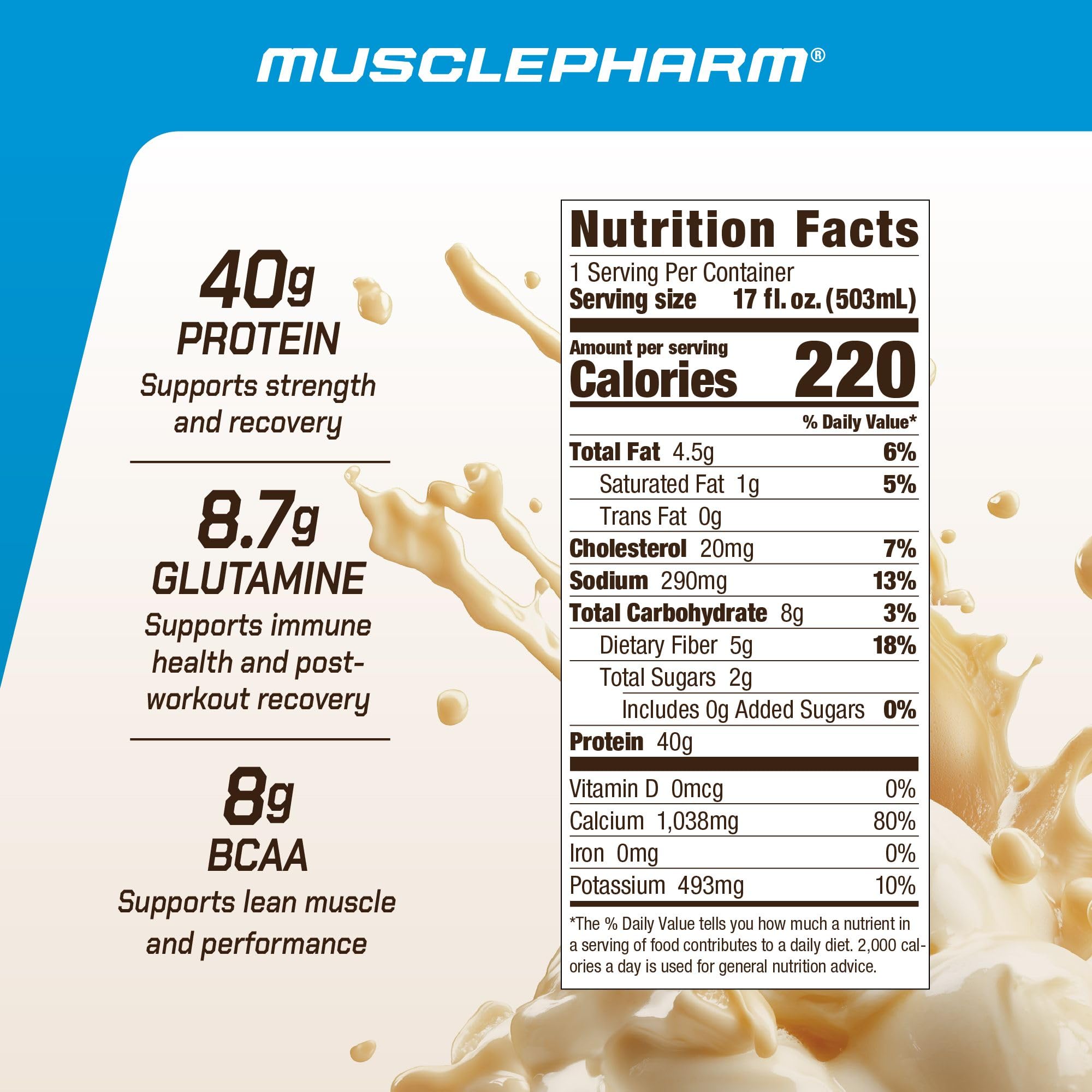 MusclePharm detalle de textura del batido, cremosidad visible y apetecible
