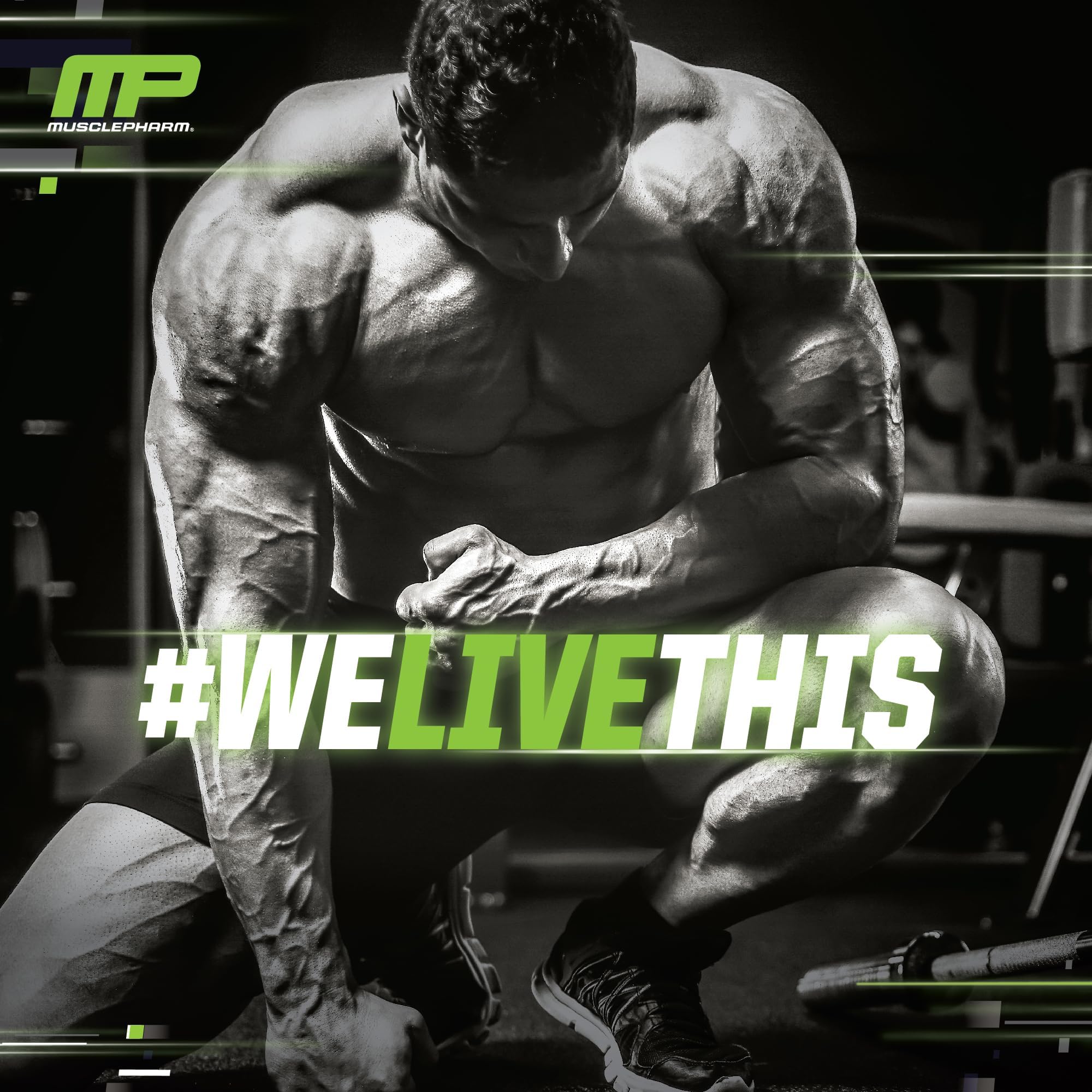 MusclePharm estilo de vida en gimnasio enfatizando apoyo al rendimiento y constancia en el entrenamiento