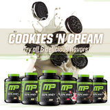 MusclePharm etiqueta nutricional legible con información de proteínas por porción
