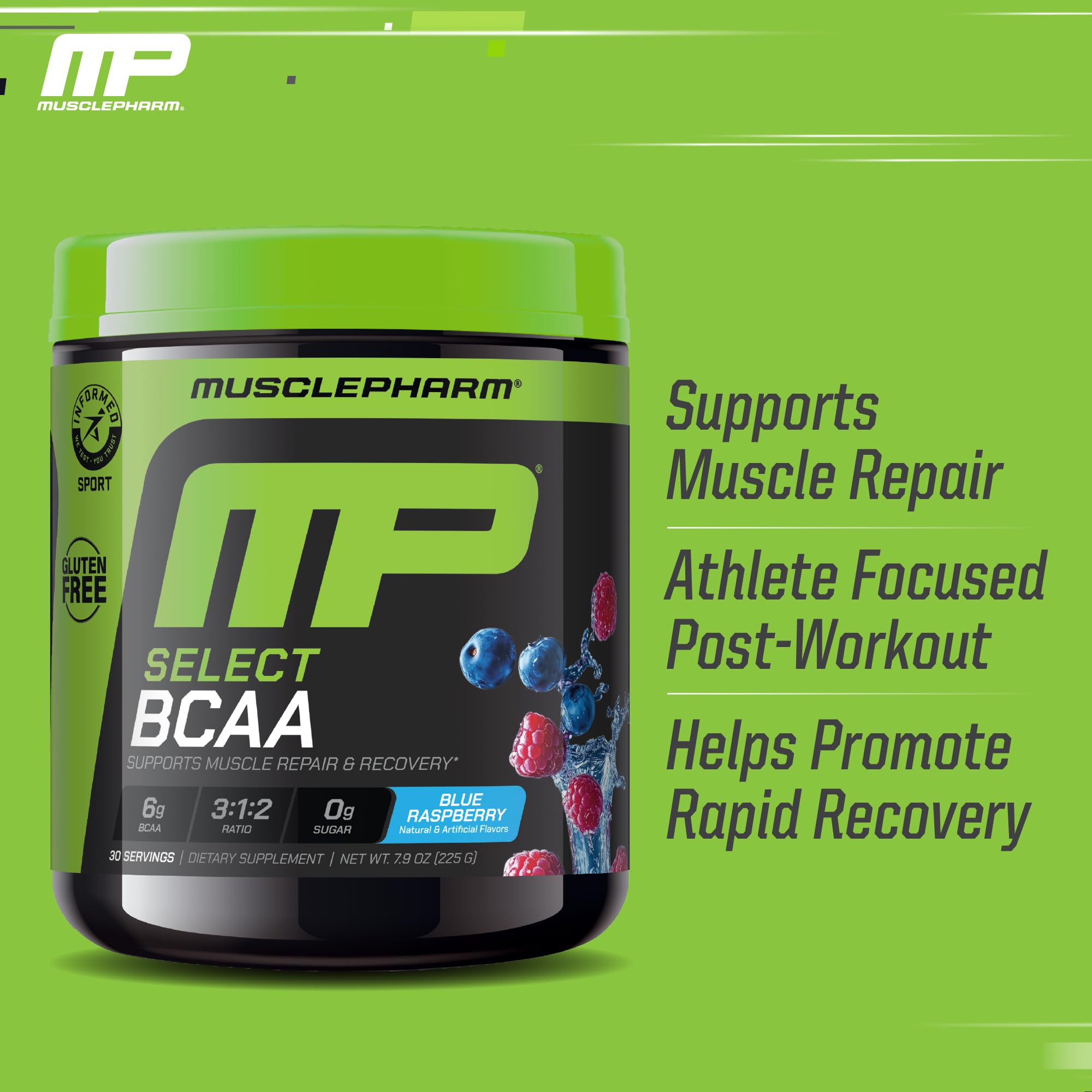 MusclePharm etiqueta nutricional con proporción 3:1:2 y garantías