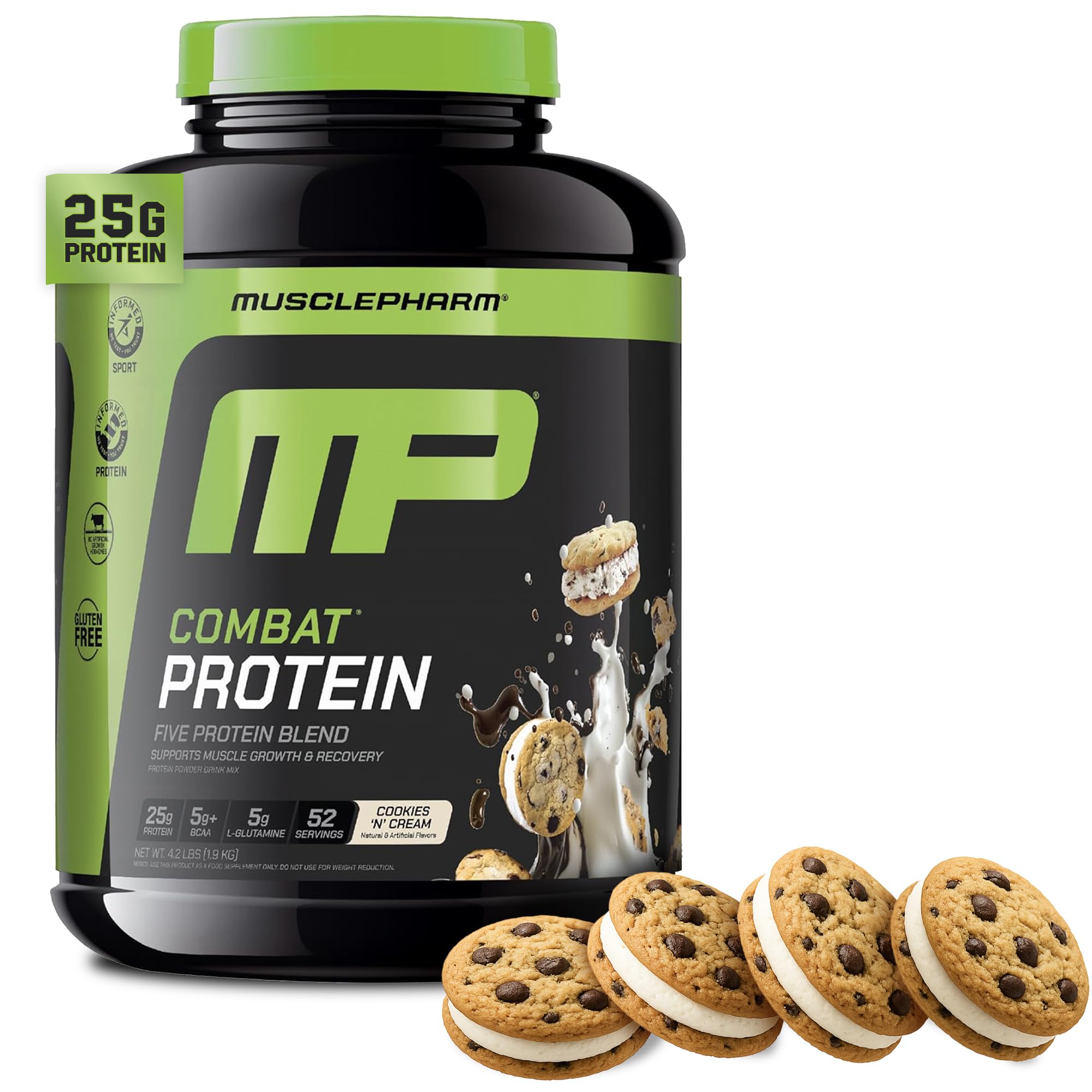 MusclePharm frente del envase mostrando cantidad y sabor, beneficio: claro para elegir