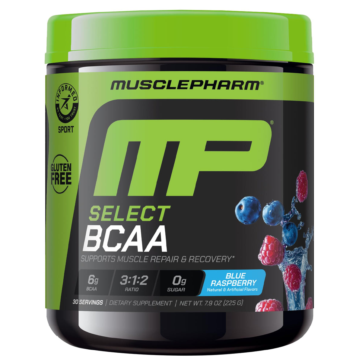 MusclePharm envase frontal mostrando la etiqueta y beneficio de recuperación