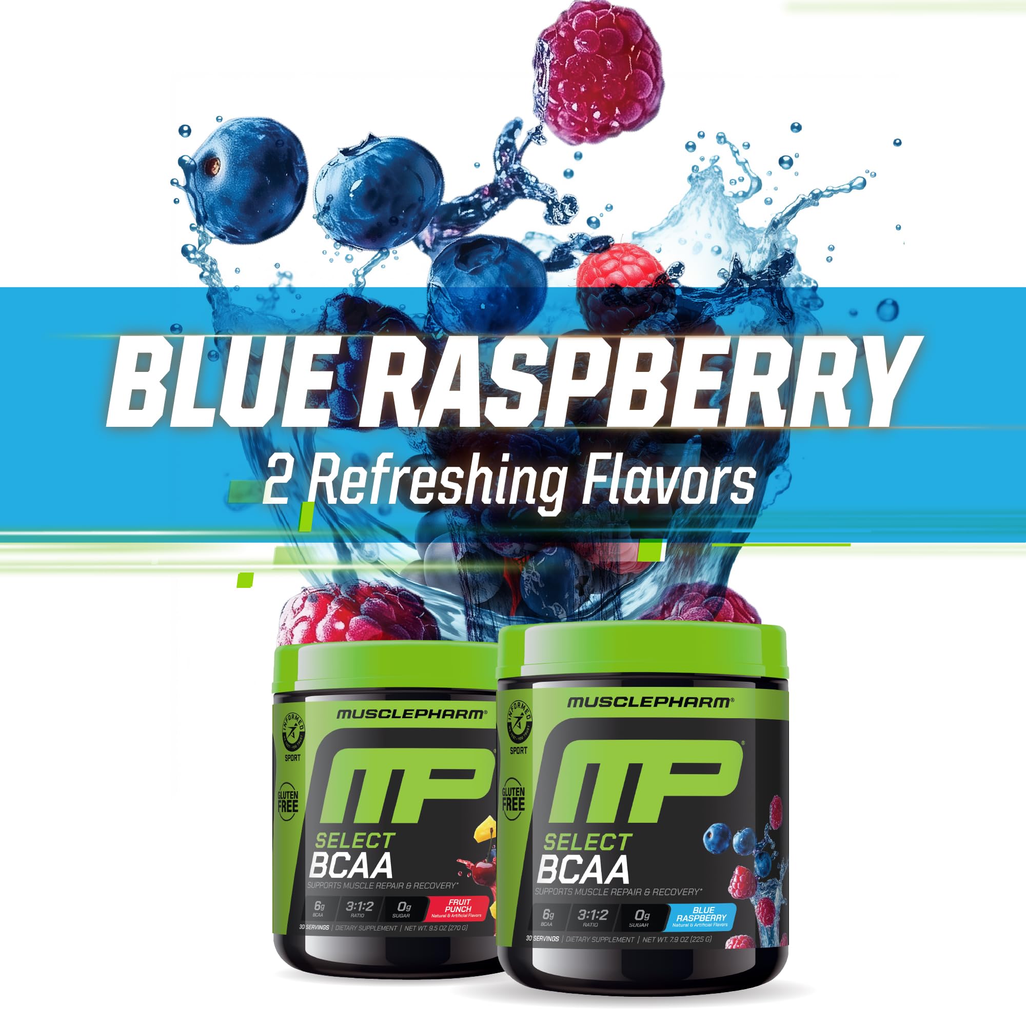 MusclePharm polvo disuelto en agua ilustrando facilidad de mezcla y sabor