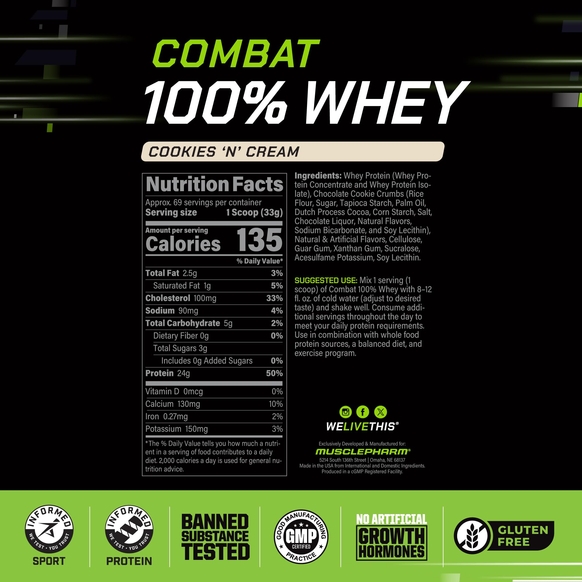 MusclePharm cucharada de polvo midiendo porción precisa y cómoda