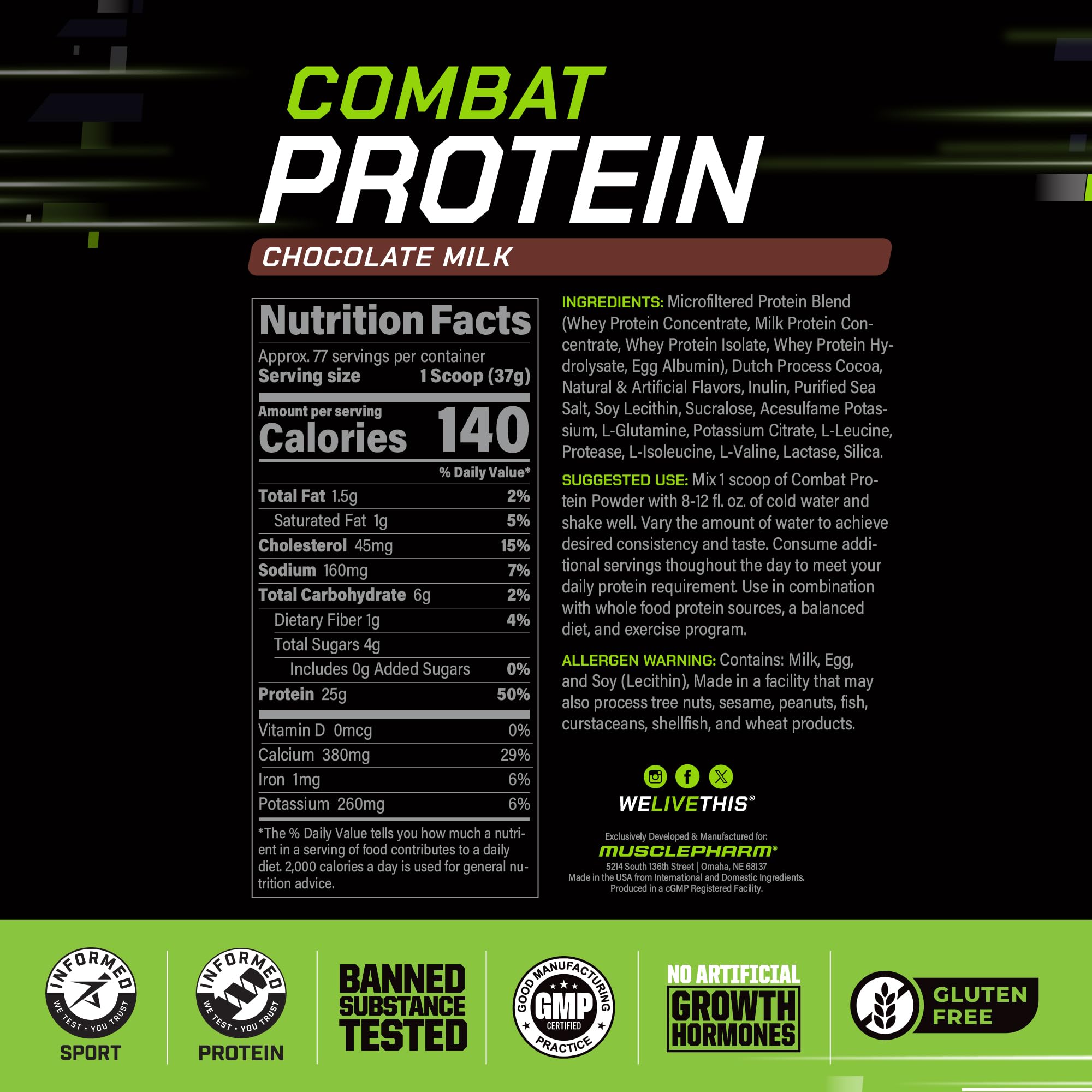 MusclePharm textura del polvo en cuchara facilita mezcla y disolución
