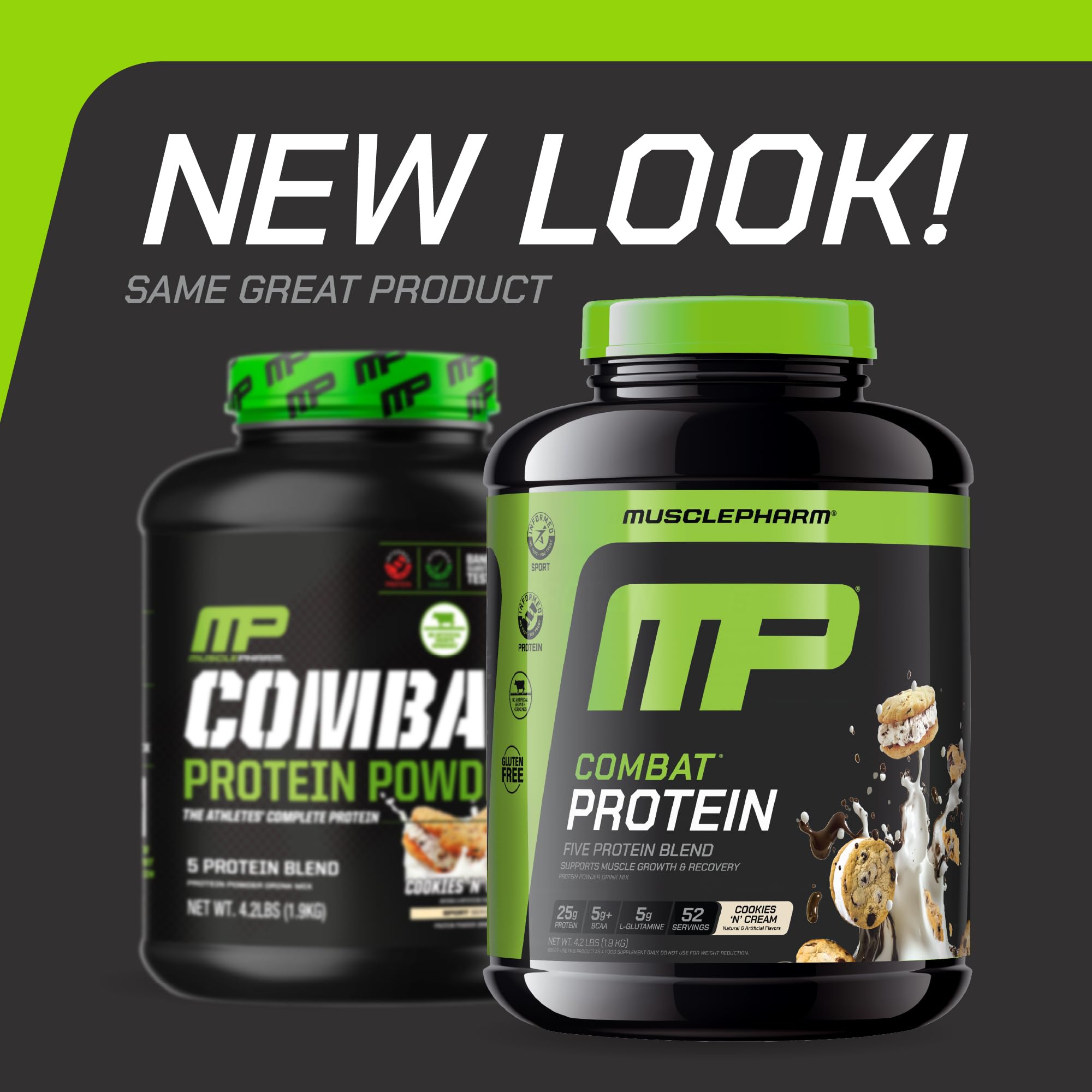 MusclePharm tapa y etiqueta en detalle, beneficio: información de uso visible