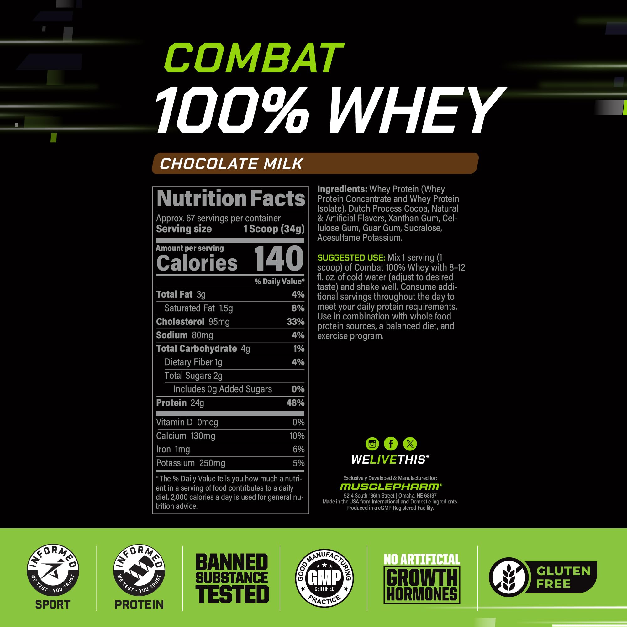 MusclePharm textura del batido mezclado realzando fácil disolución