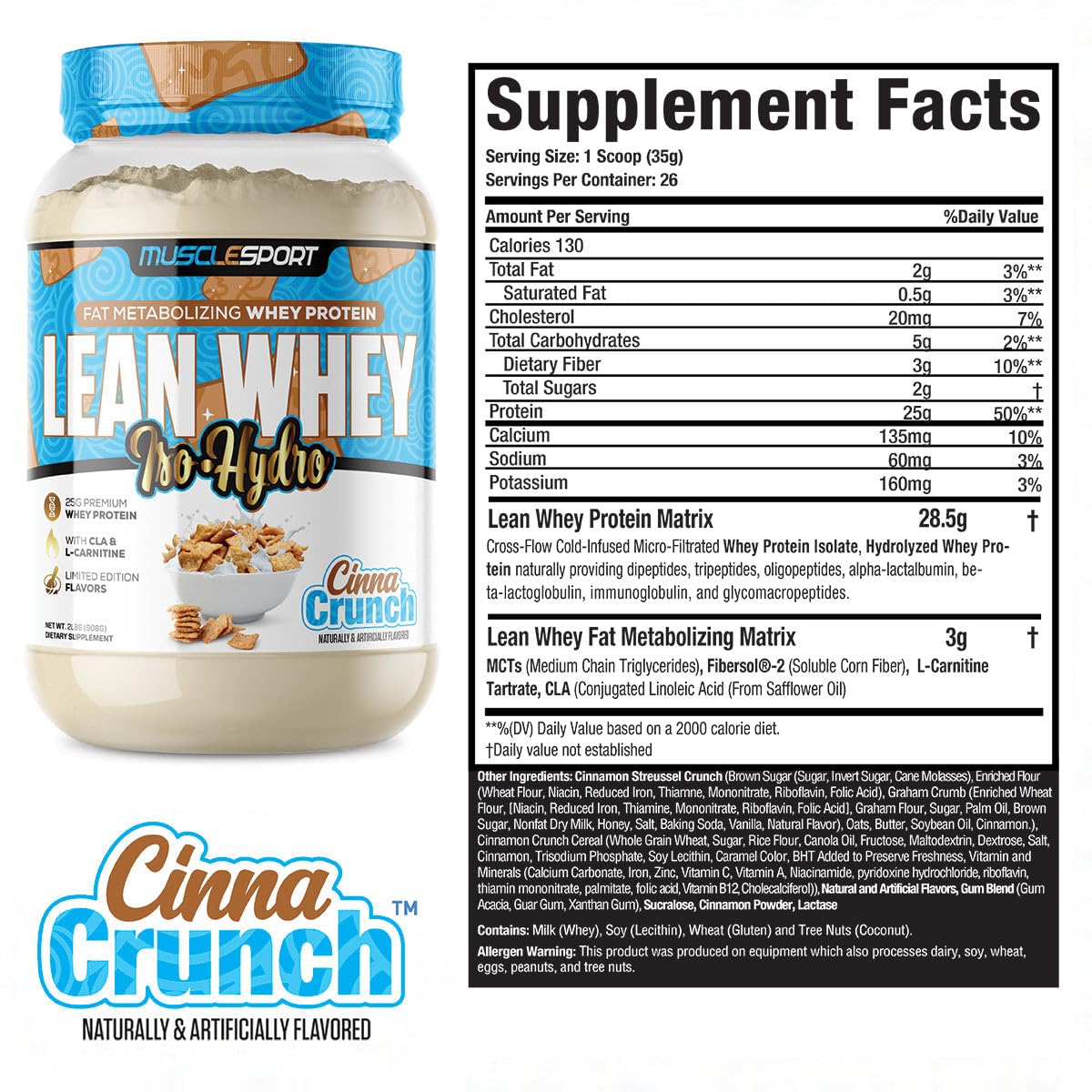 Musclesport textura en polvo Cinna Crunch, disolución rápida y sabor intenso