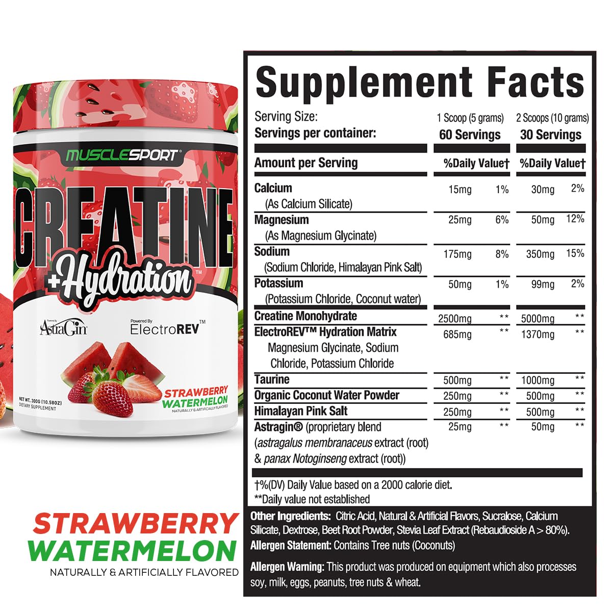 Musclesport Creatine polvo textura en cuchara demostrando fácil disolución y sabor fresa sandía