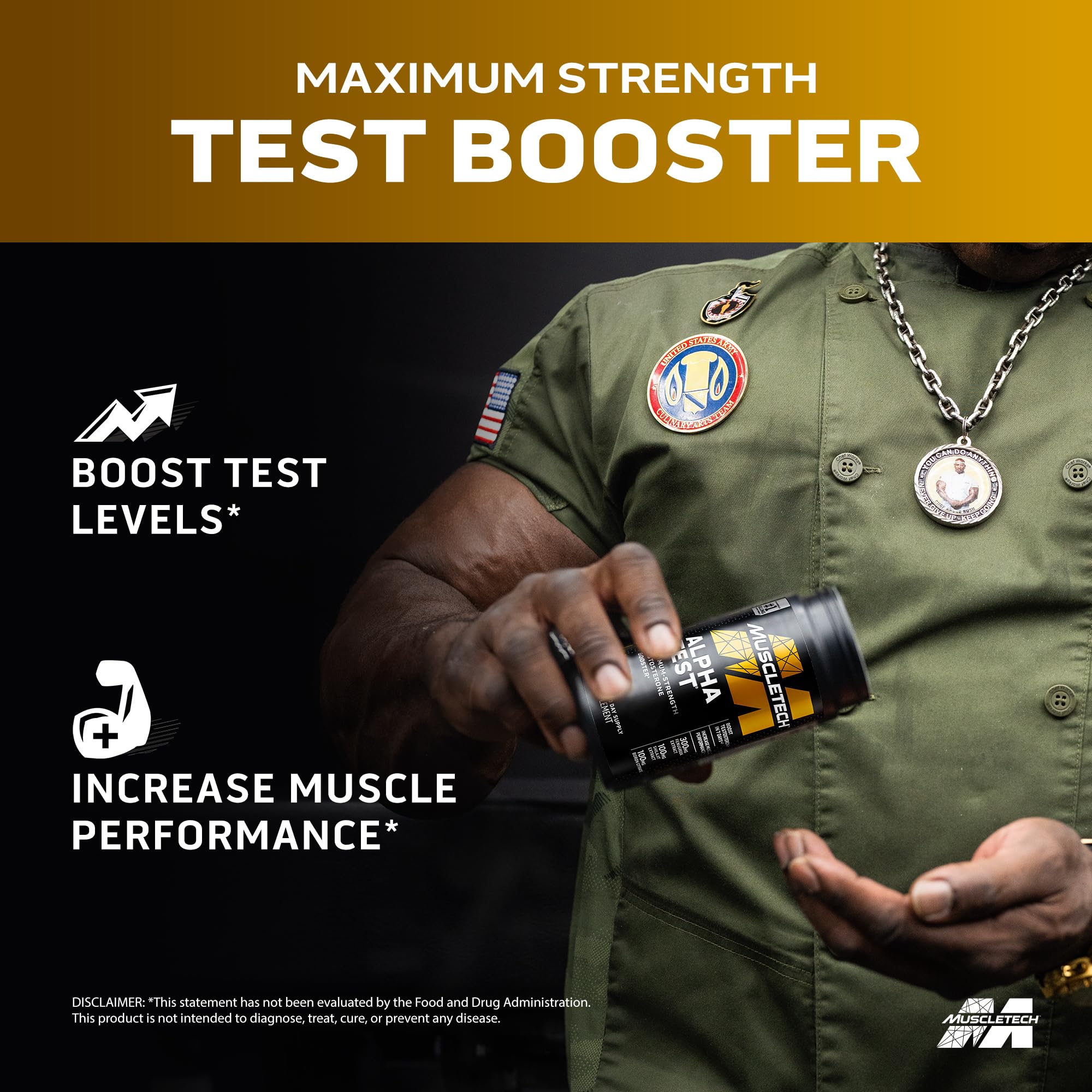 MuscleTech AlphaTest close-up de cápsulas que resalta pureza y dosificación clara