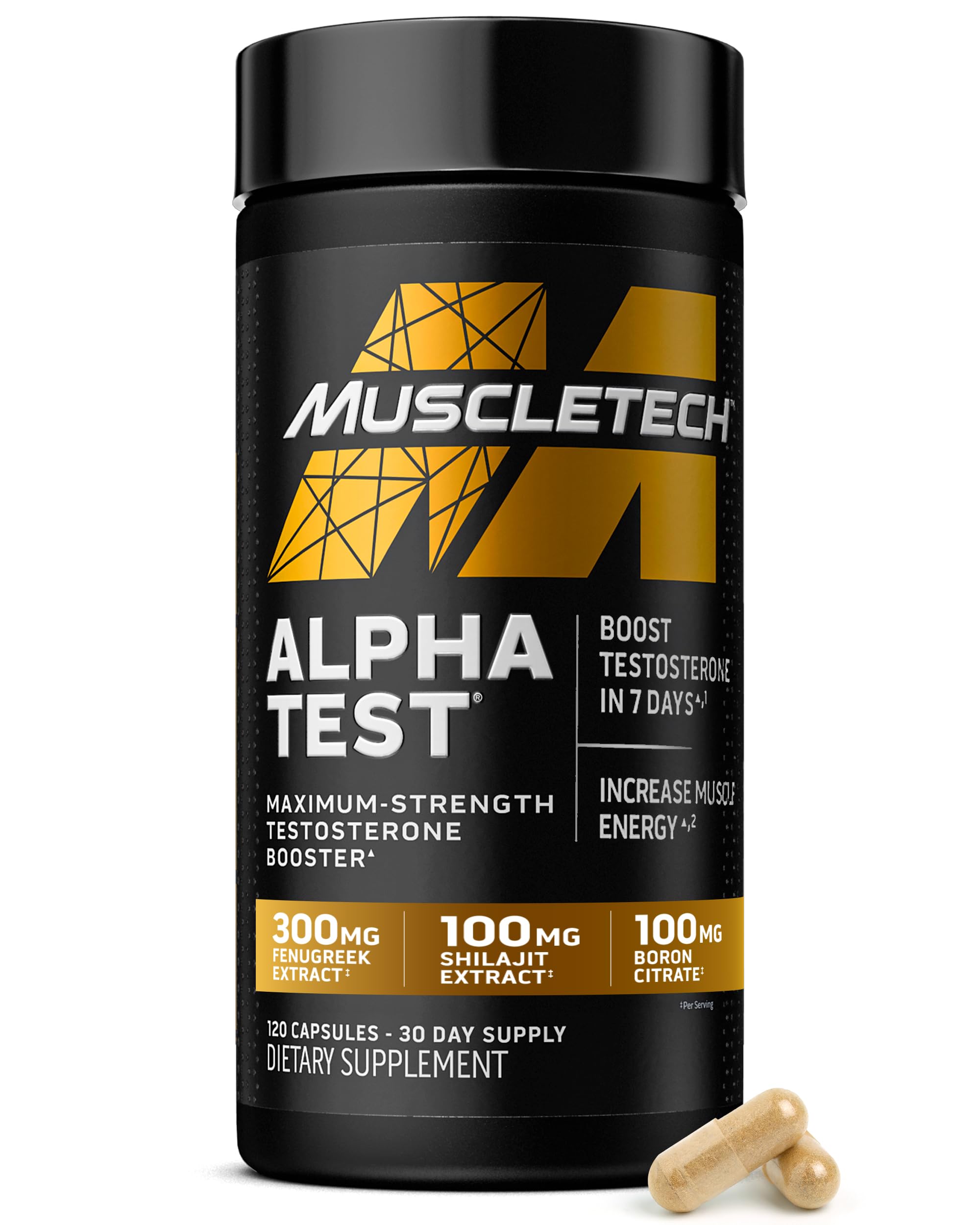 MuscleTech AlphaTest envase frontal mostrando 120 cápsulas y beneficio rendimiento