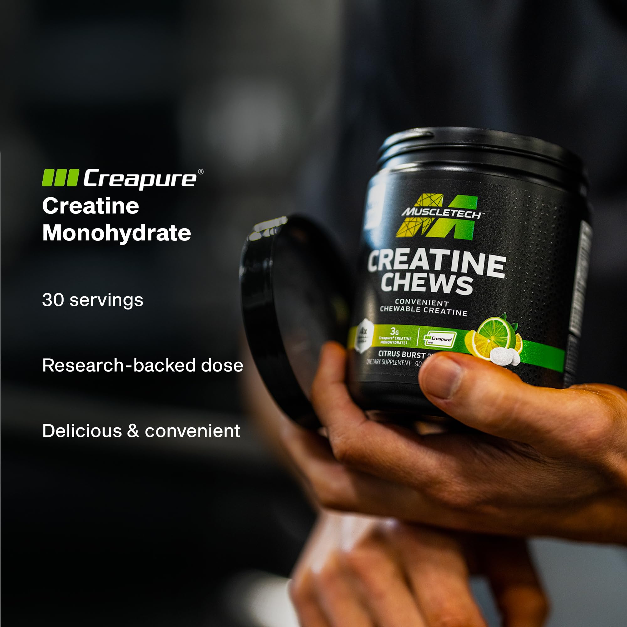 Tabletas MuscleTech agrupadas mostrando 30 raciones, solución sin polvo