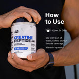 MuscleTech lata junto a una botella para referencia de tamaño y duración