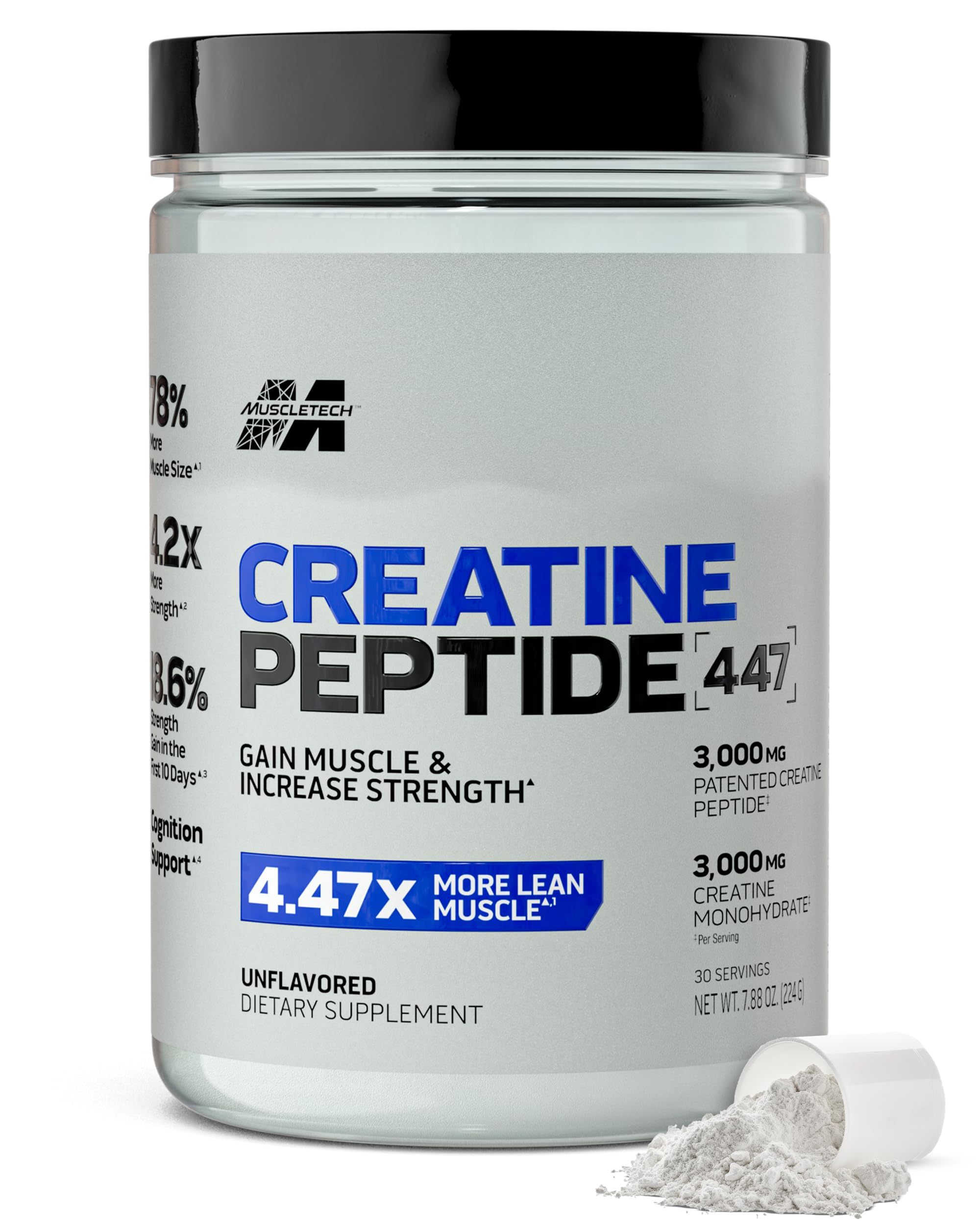 MuscleTech envase frontal del Creatine Peptide 447 muestra dosificación clara