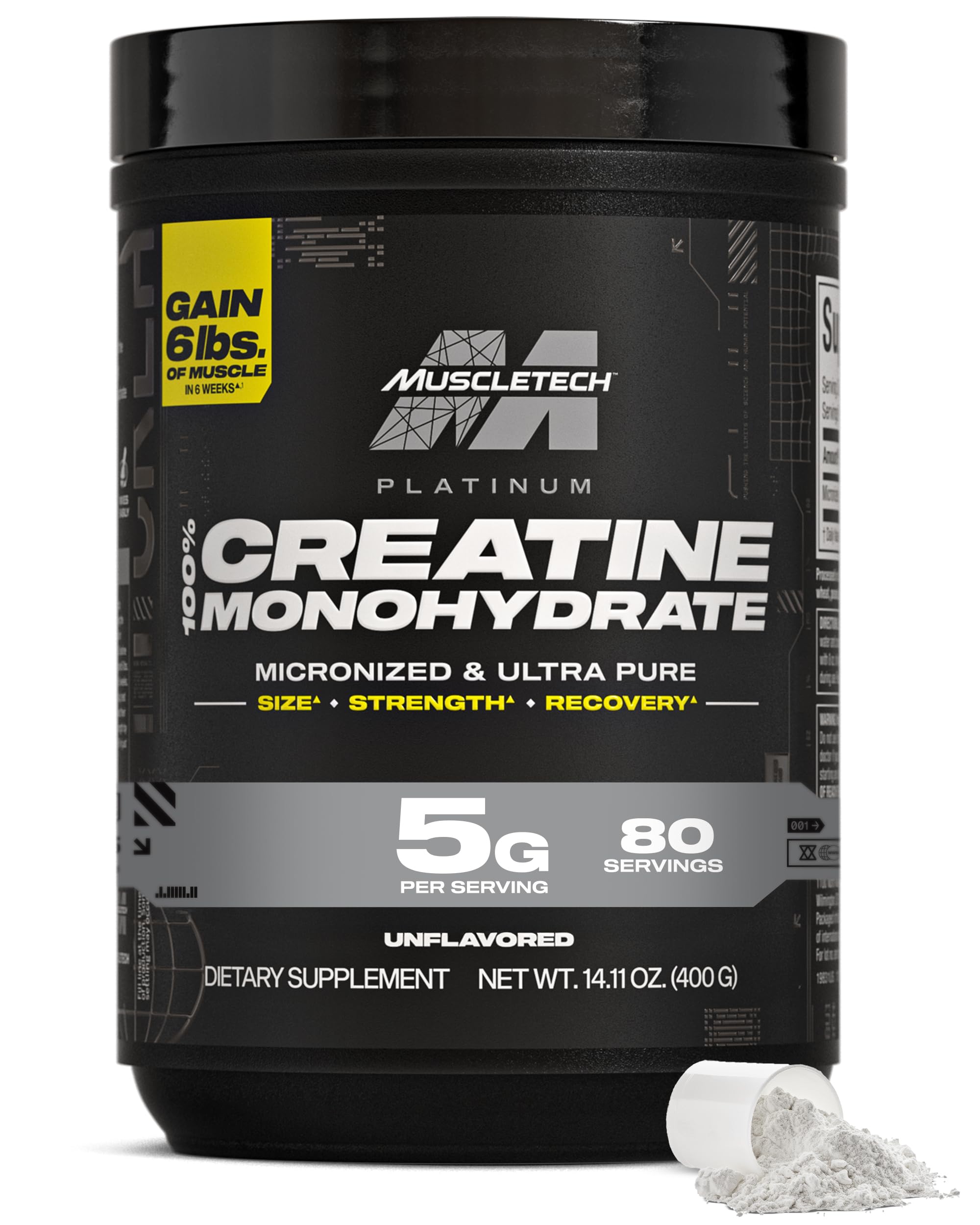 MuscleTech envase frontal mostrando diseño y cantidad, confianza en investigación