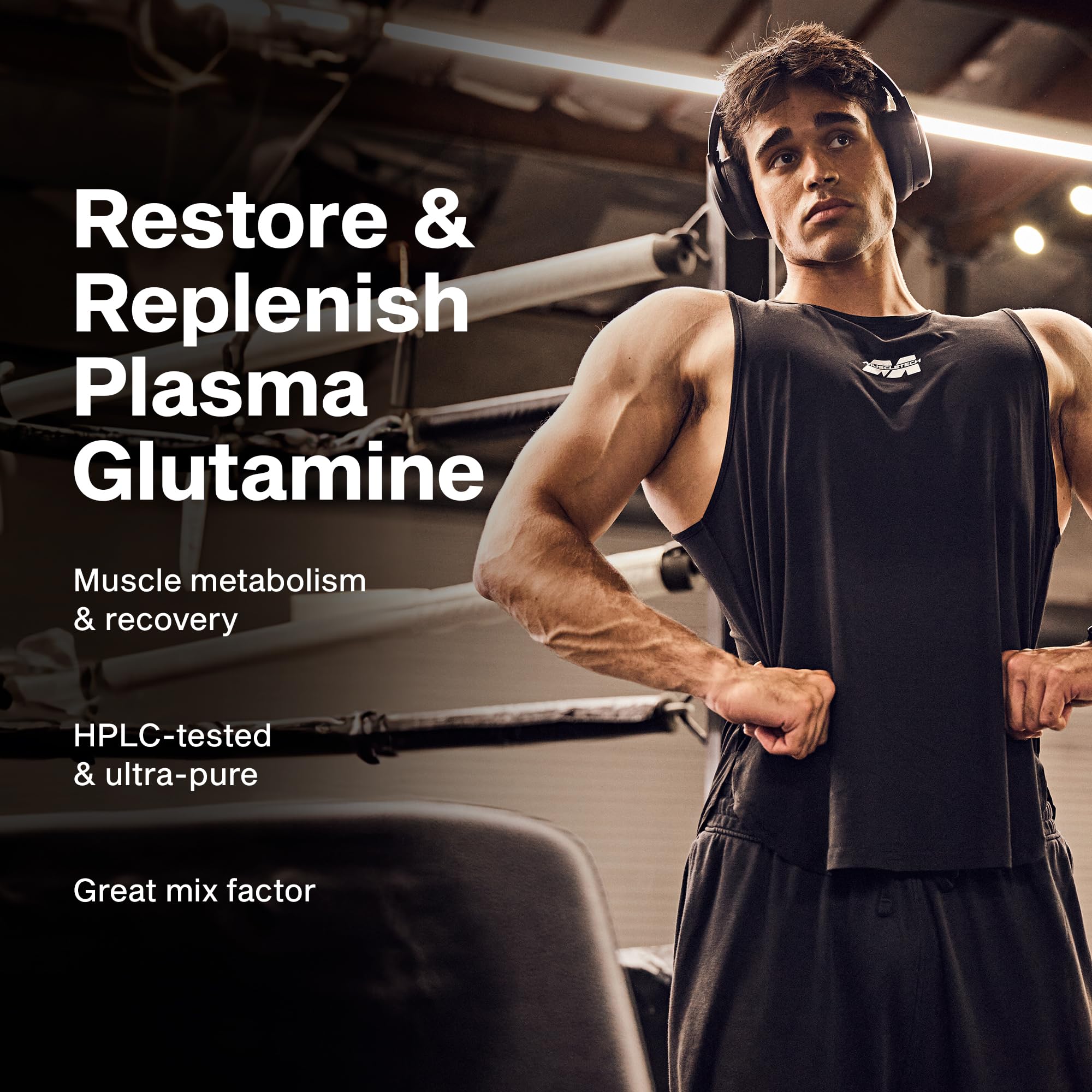 MuscleTech polvo de glutamina textura fina que facilita mezcla rápida